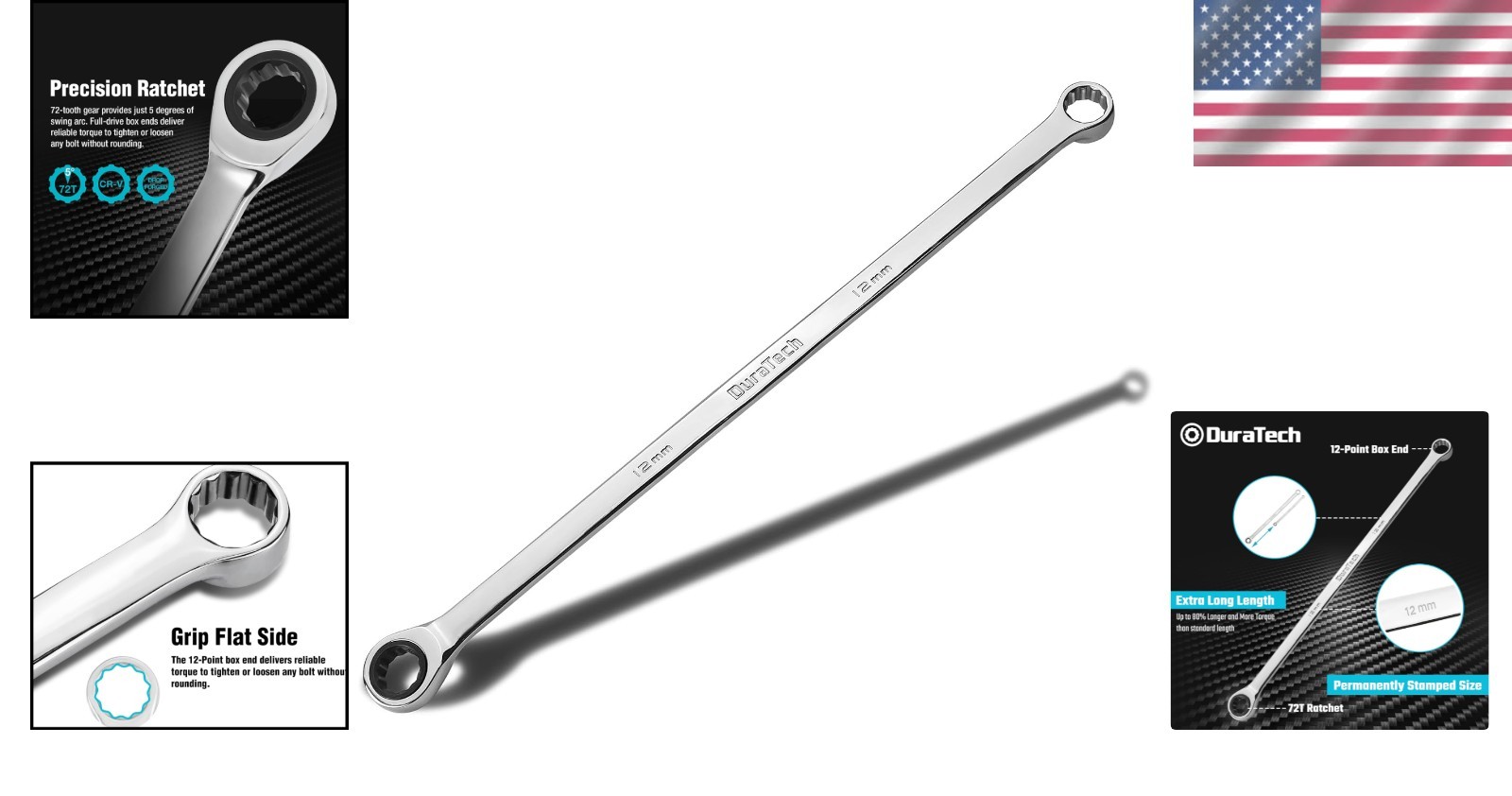 12mm Ratcheting Wrench – Extra Long 32.8cm, 72-Tooth CR-V Steel Mechanic Tool