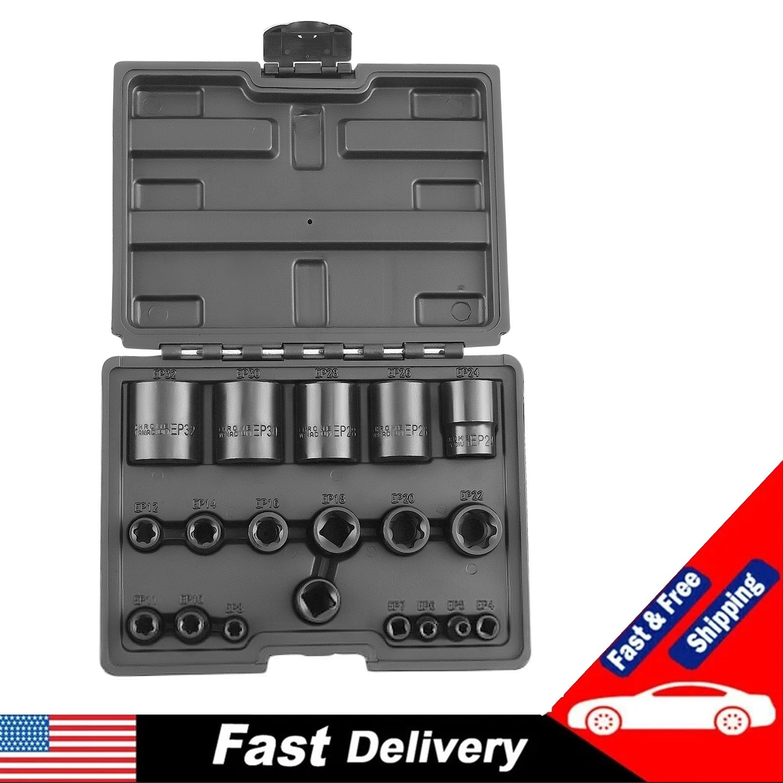 19 PC External Plus Socket Set 6 Point EP Socket EP4, EP5, EP6, EP7, EP8, EP10