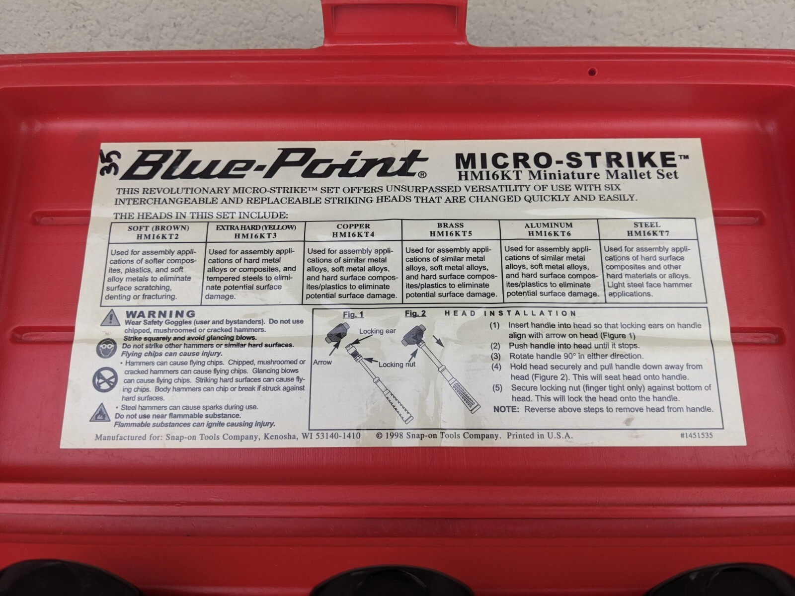 #bj906 BLUE POINT HM16KT 7 Piece Micro Strike Changeable Head Mallet Set