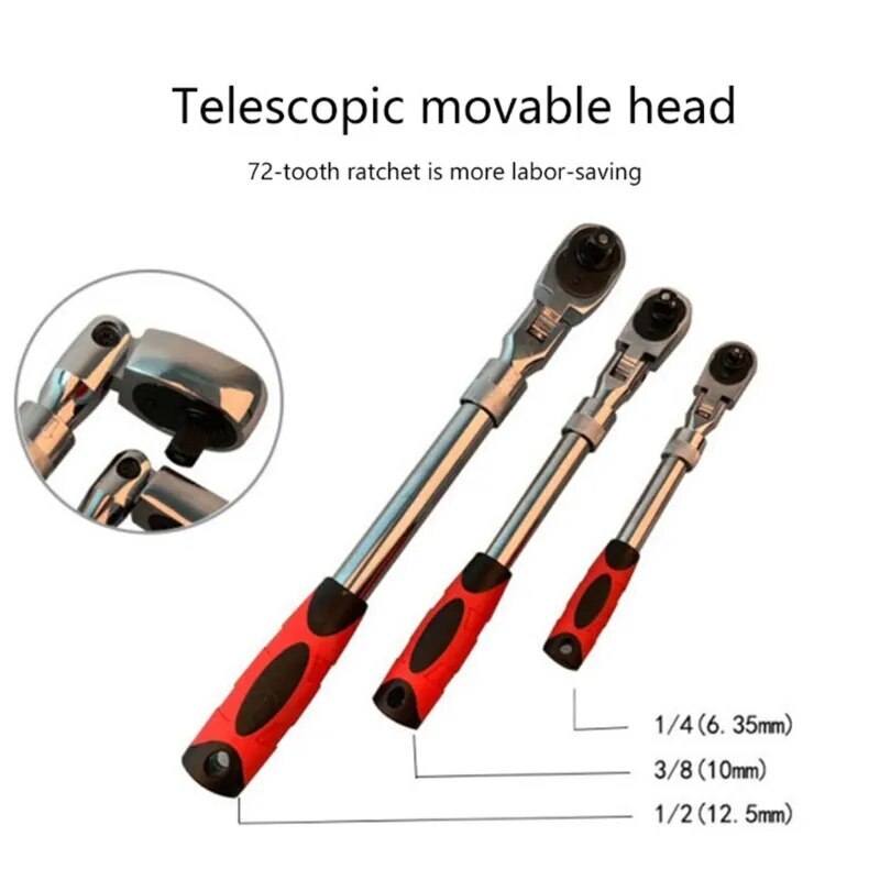 Flexible Head Carbon Ratchet Wrench Set – 1/4, 3/8, & 1/2-Inch Drives Extendable