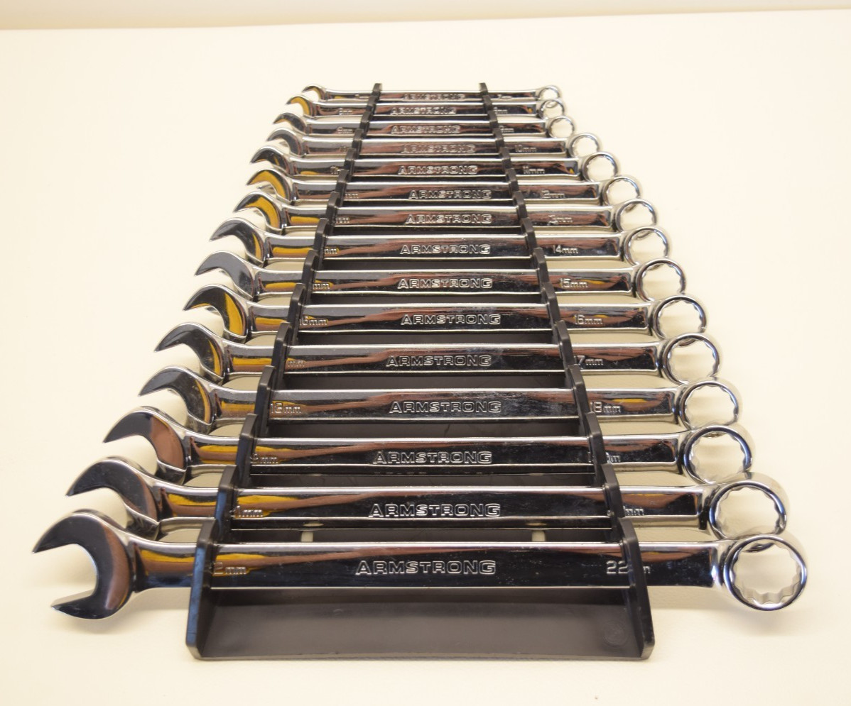 Armstrong Tools 15 Piece 12-Point Metric Combo Wrench Set 7-19mm & 21-22mm NEW