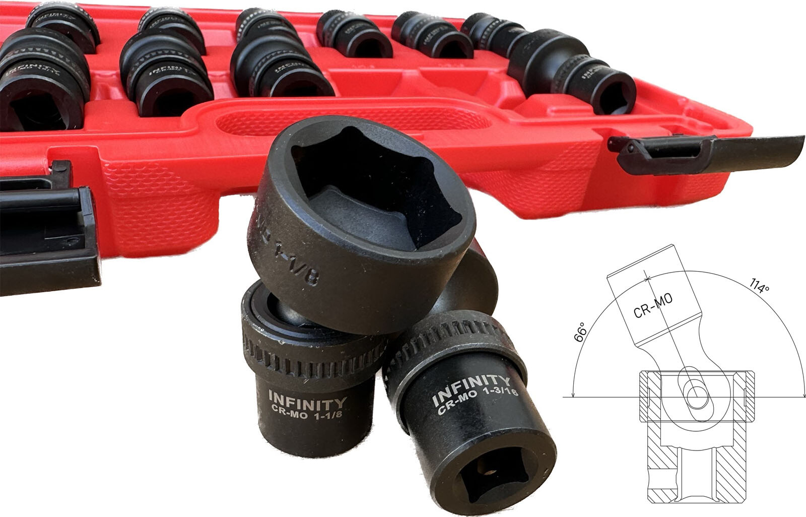 14pc SAE 1/2″ Dr. Shallow Impact Flexible Wobble Joint Swivel Socket Set Cr-Mo