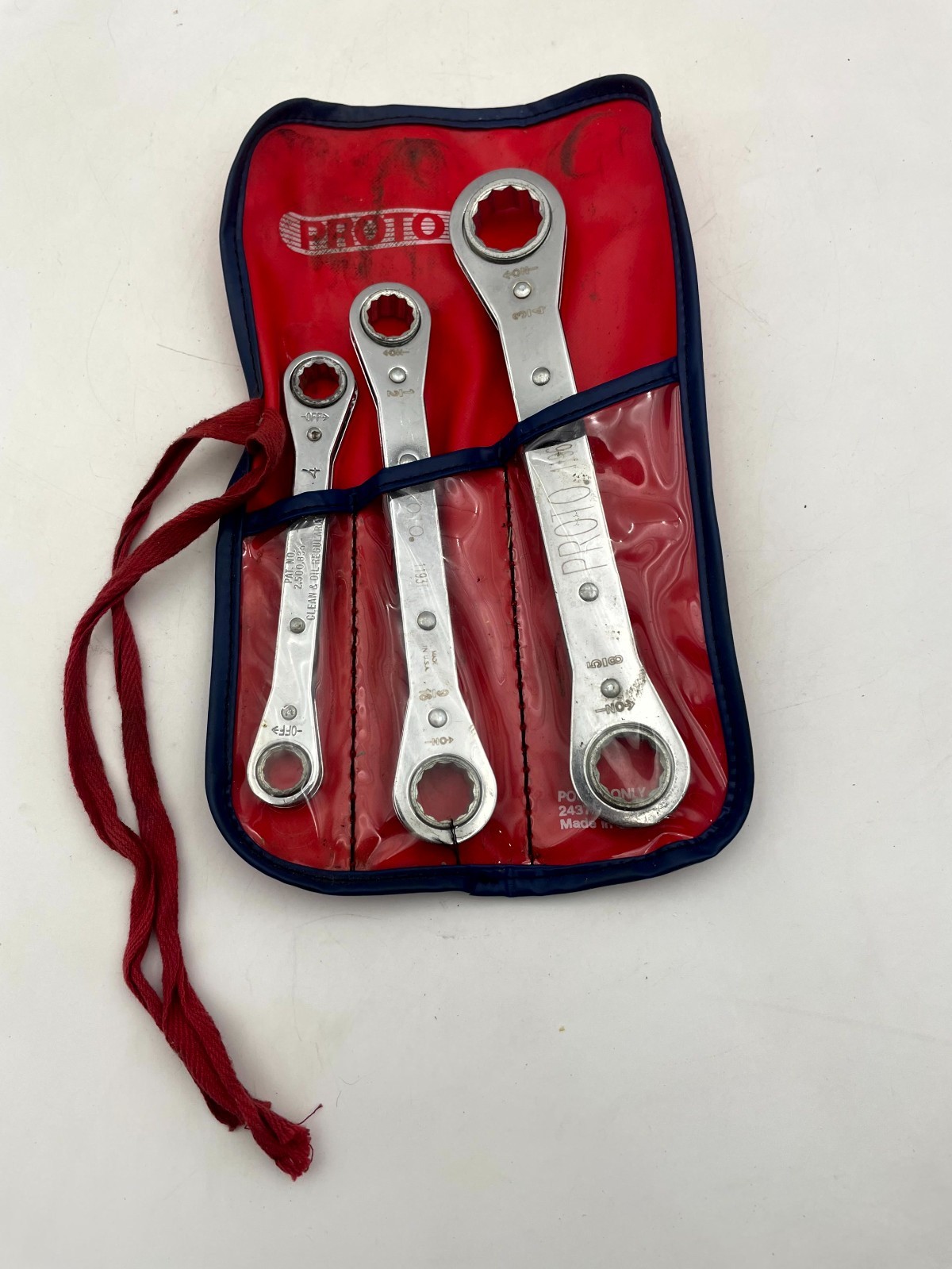 Vintage Set of 3 Proto Tools 2,500,835 Ratchet Wrench Silver Polished Chrome