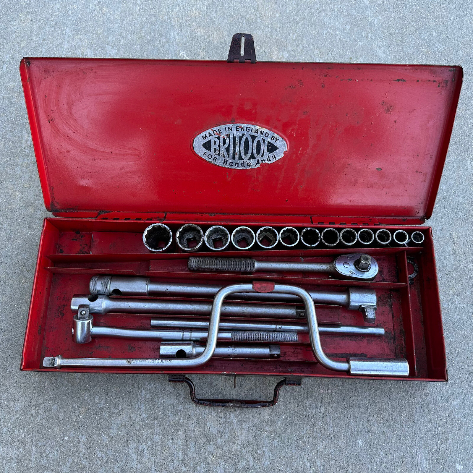 VINTAGE BRITOOL SOCKET Wrench SET Made England 1/2” Drive 20pc W Case *READ*