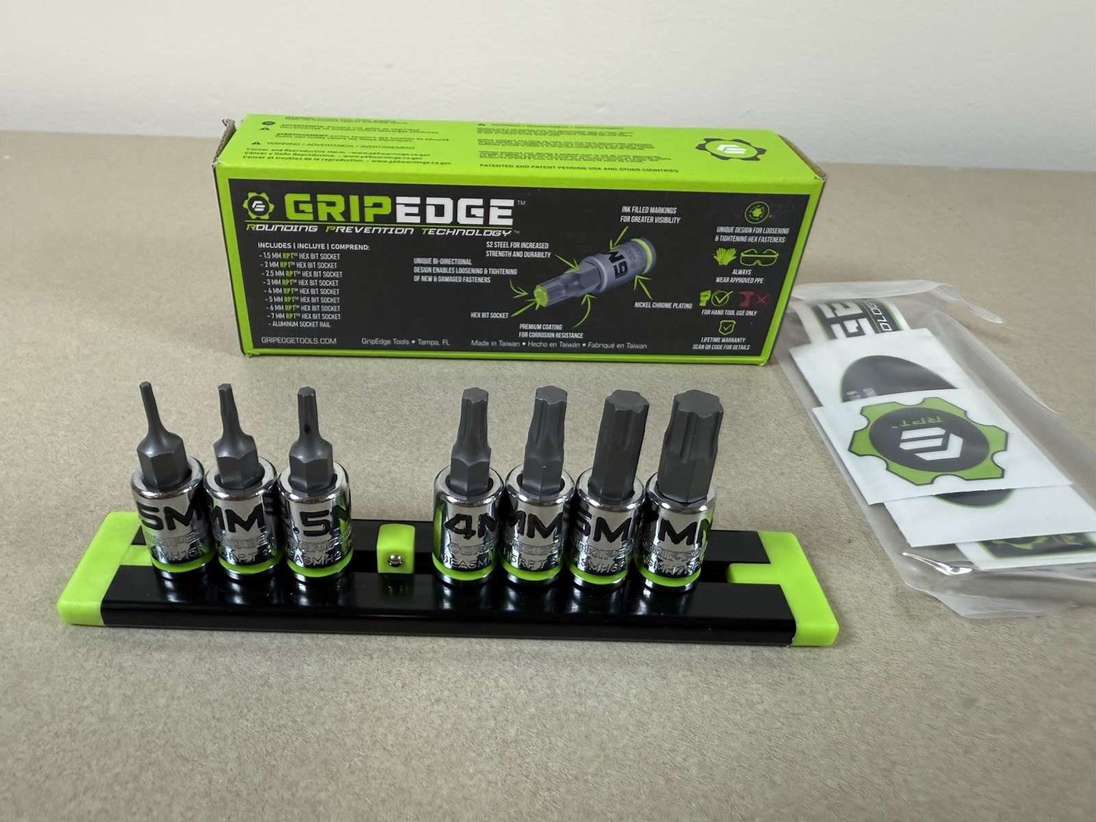 Gripedge GEASR4-BK 8pc 1/4″ missing 3mm 1.5mm-7mm Metric Hex Drive Set