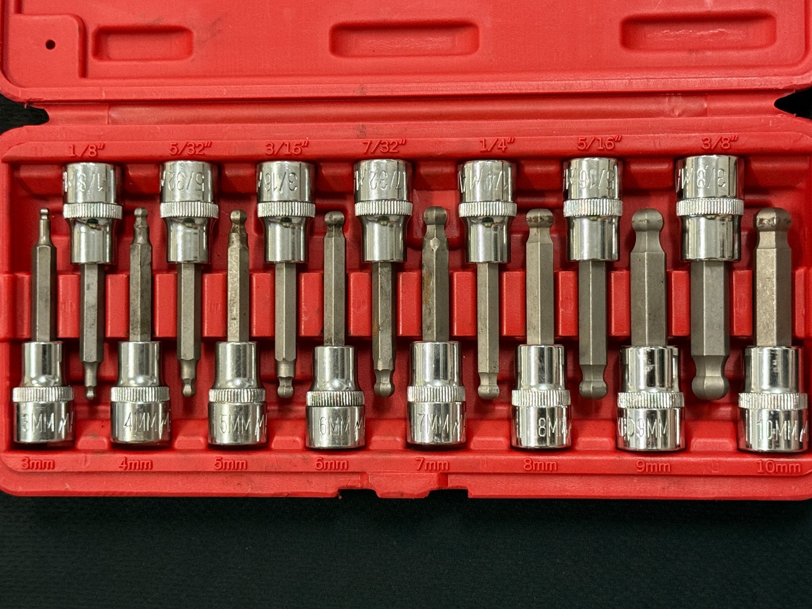MAC Tools 15pc 3/8″ Drive SAE and Metric Speed Hex Bit Set & Case USA