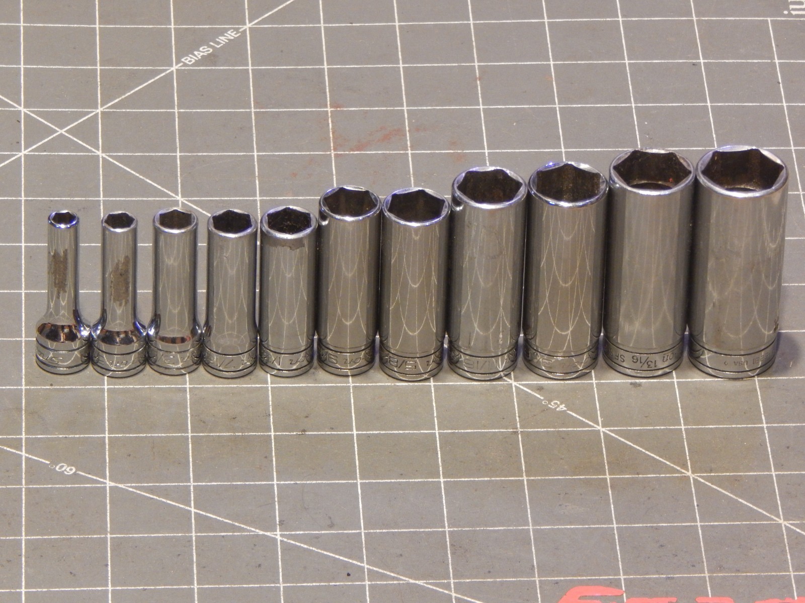 Snap On 11Pc SAE 3/8″ Drive Deep Socket Set 1/4″ 7/8″ 6Pt Dr 211sfsy
