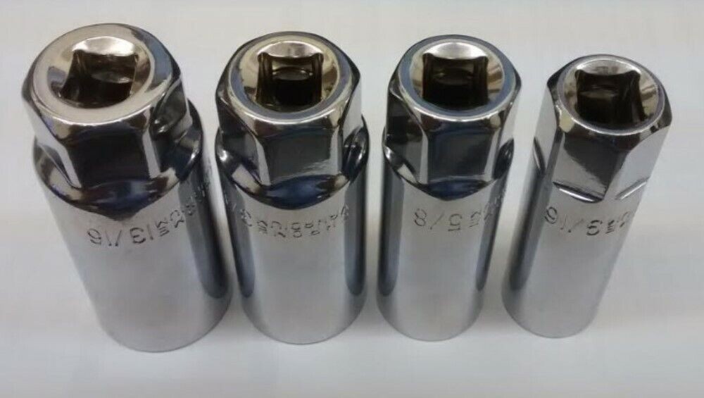New 3/8 Drive Spark Plug Socket Set w/ Rubber Insert (13/16″, 3/4″, 5/8″, 9/16″)