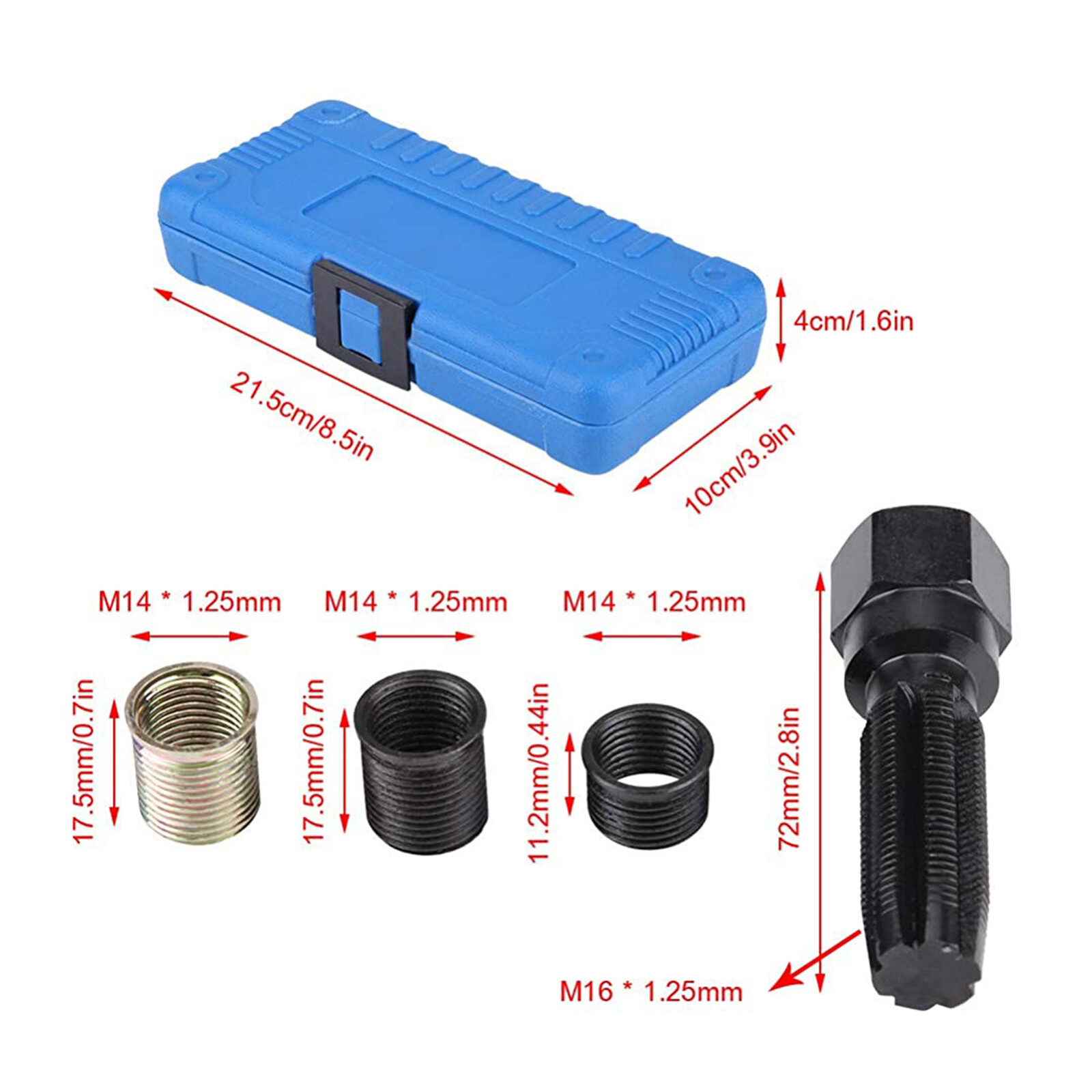 M14 x 1.25 mm Thread Reamer Inserts Kit Spark Plug Rethread Repair Tap Tool