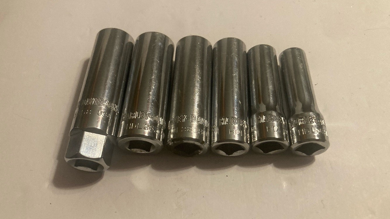 Harley Davidson Socket 3/8 Dr Deep Set Of 6- 5/8 Plug, 5/8, 9/16, 1/2, 7/16, 3/8