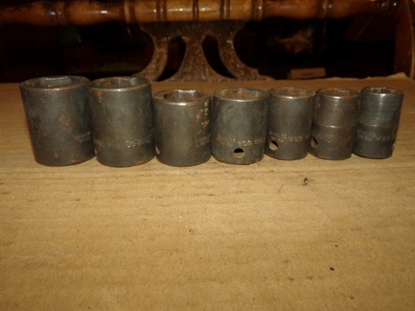 7 Snap-On 1/2” Drive, 6 Point Impact Sockets 1, 15/16, 7/8, 13/16, 11/16, 5/8 9/
