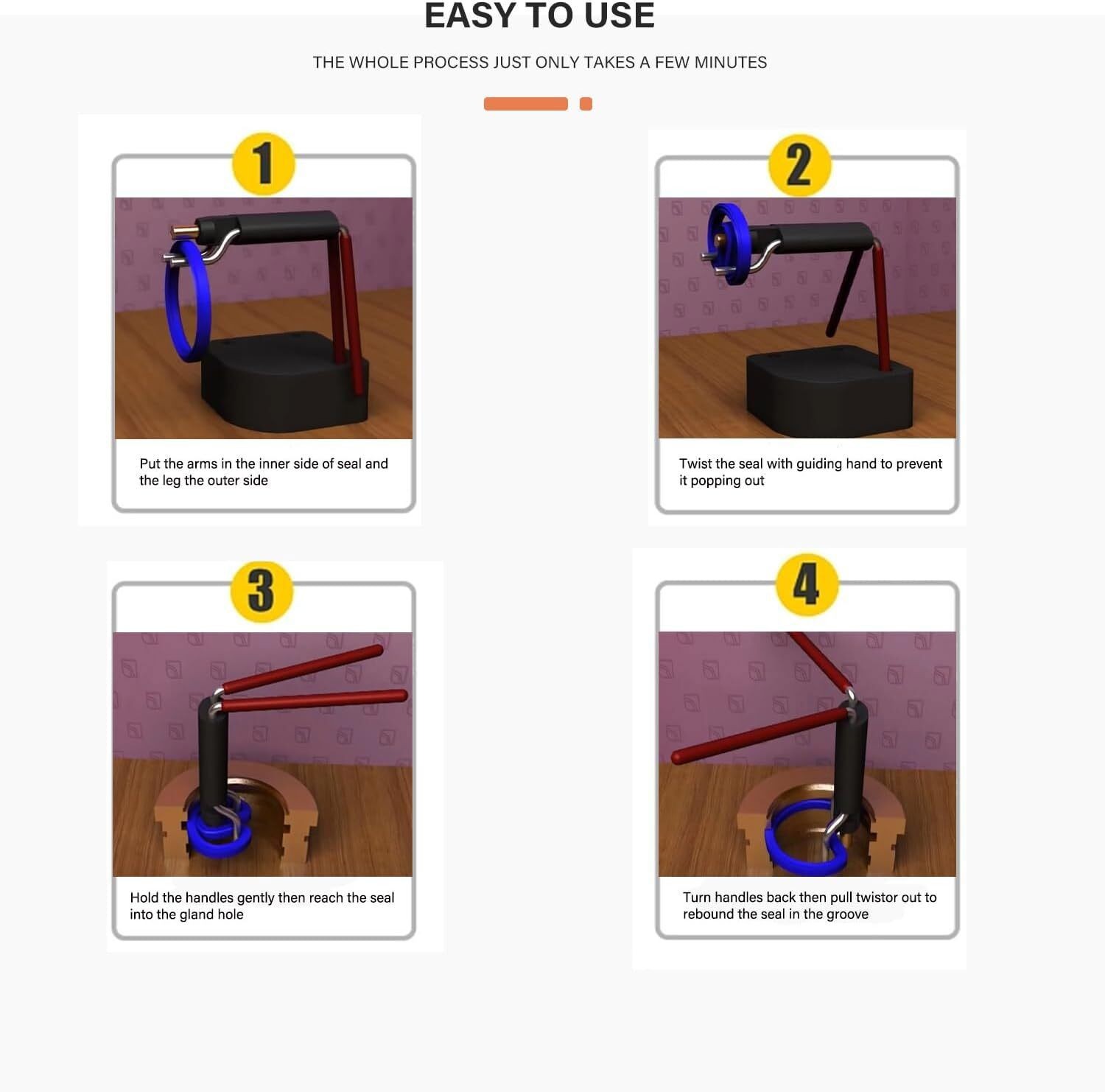 U-Cup Seal Installation Tool Set for Hydraulic Cylinders 20mm-165mm w/Seal Pick