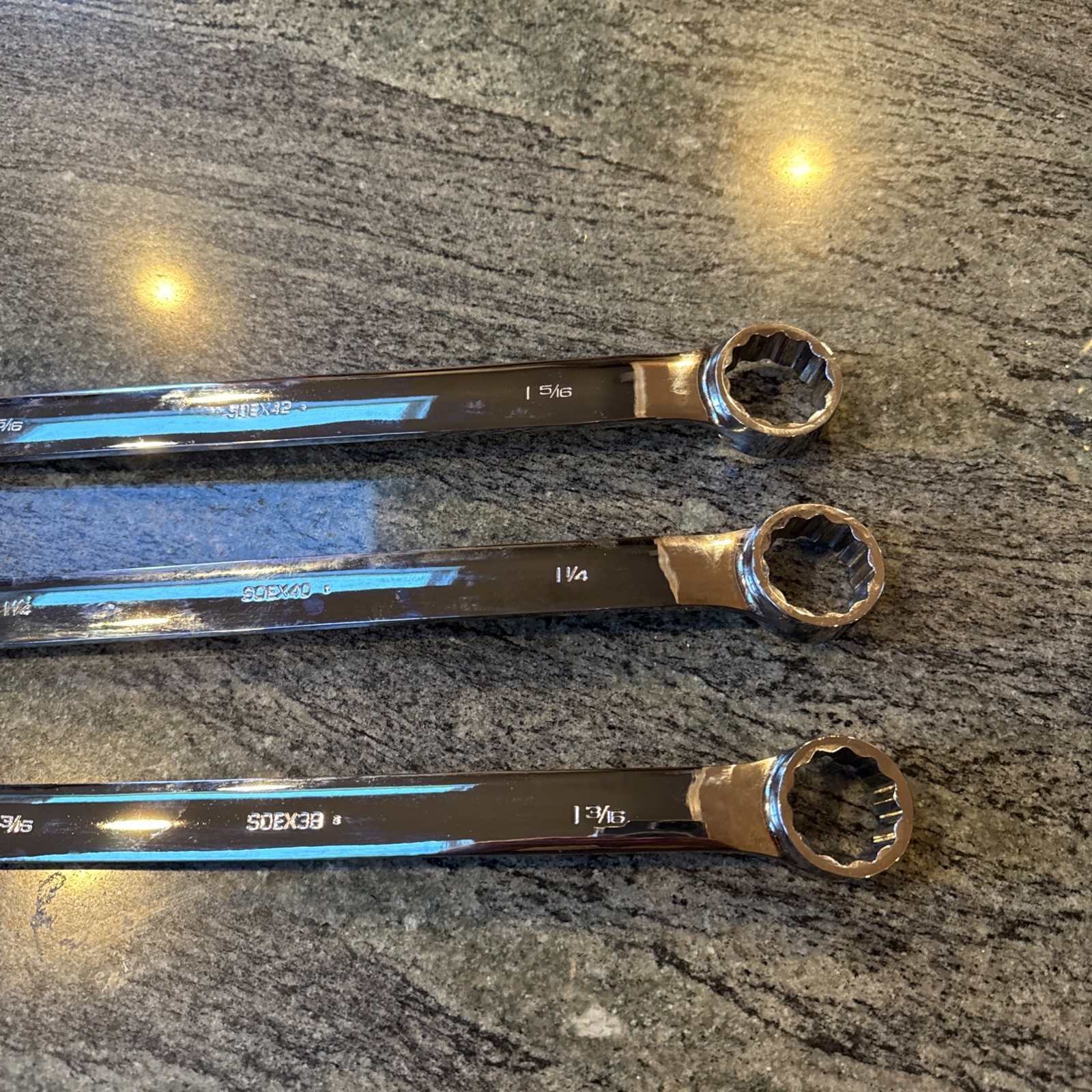 Snap-on soex703k1 3 pc sae flank drive plus 1-3/16-1-5/16” wrench set new