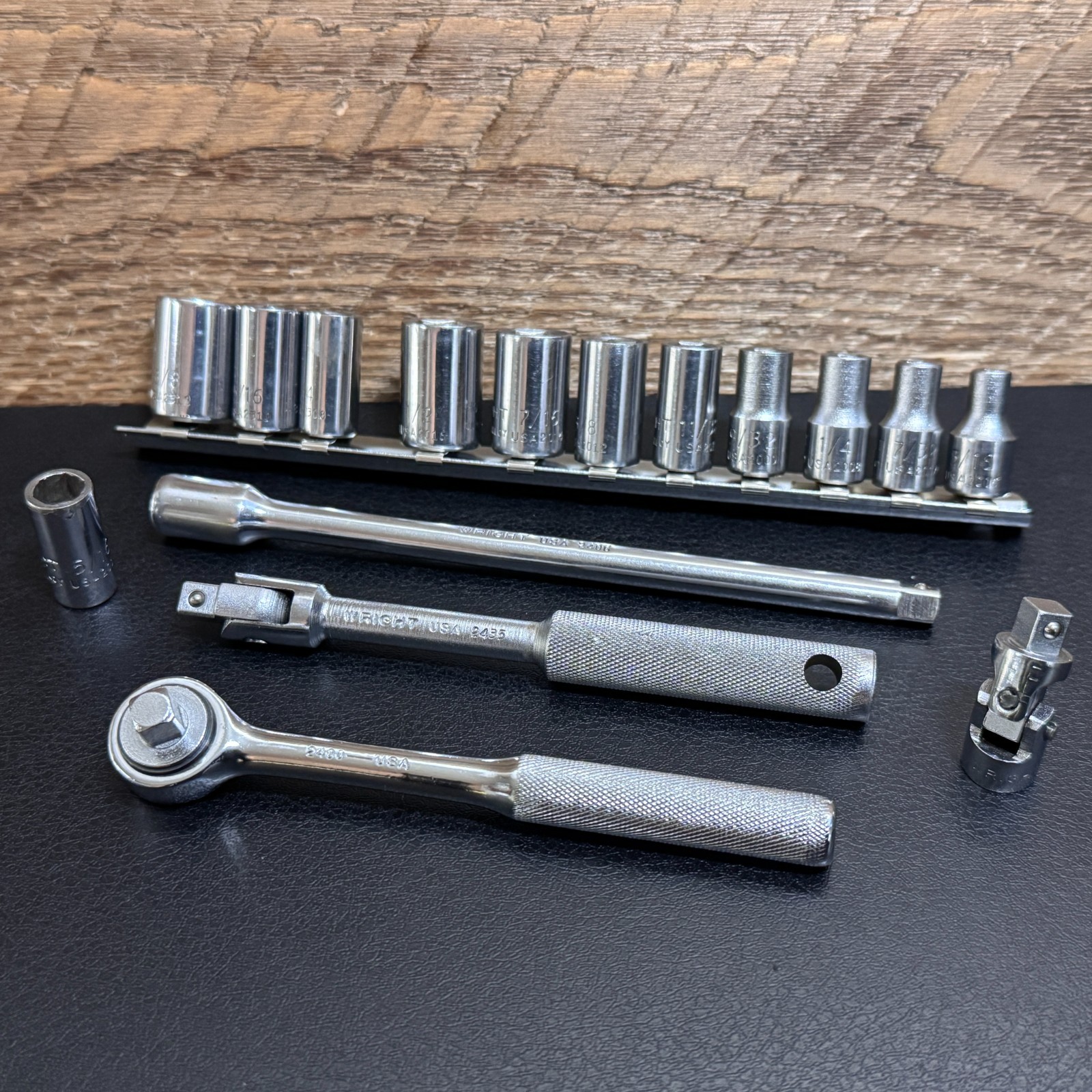 Wright Tool USA 1/4 Drive Socket Set 16pc Ratchet Extension Breaker Bar 6PT 10PT