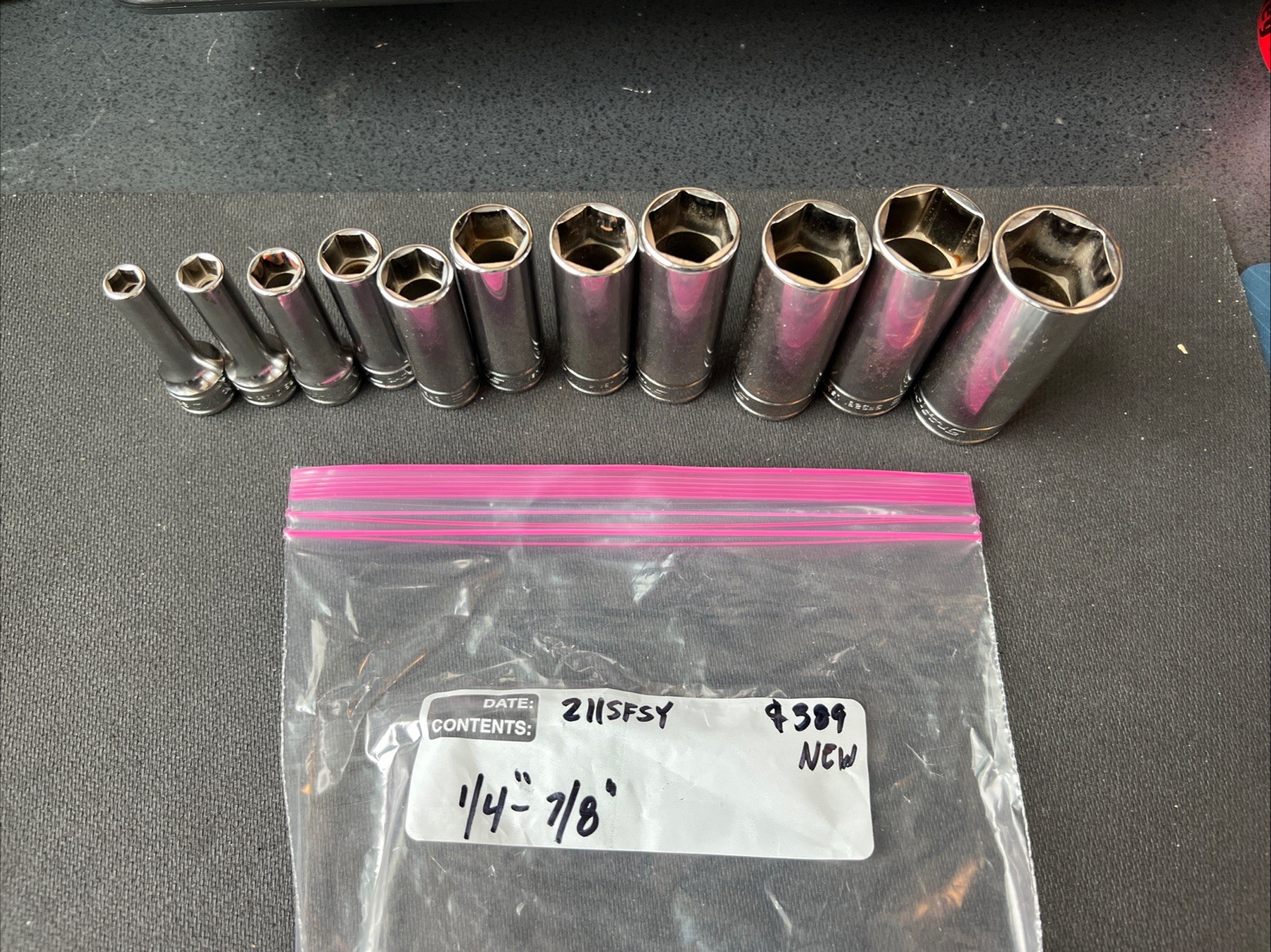 Snap on Tools NEW 11pc 3/8″ Drive SAE 6 Point Deep Socket Set 211SFSY ❤️🔥