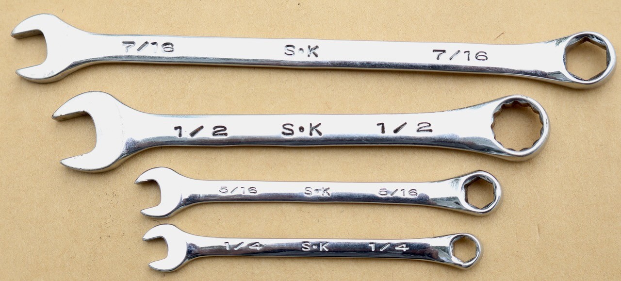 (4) S-K Tools (USA) Combination Wrenches / 7/16 – 1/2 – 5/16 – 1/4 – SAE / MTT