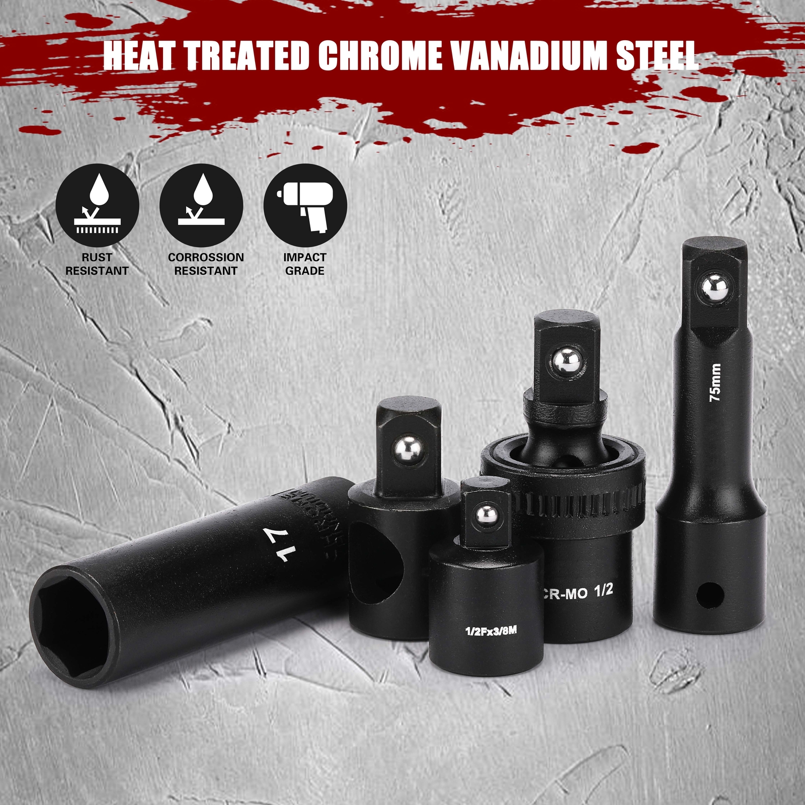 1/2″ Drive Master Impact Socket Set 38 Piece Deep SAE (3/8″ To 1-1/4″) CR-V