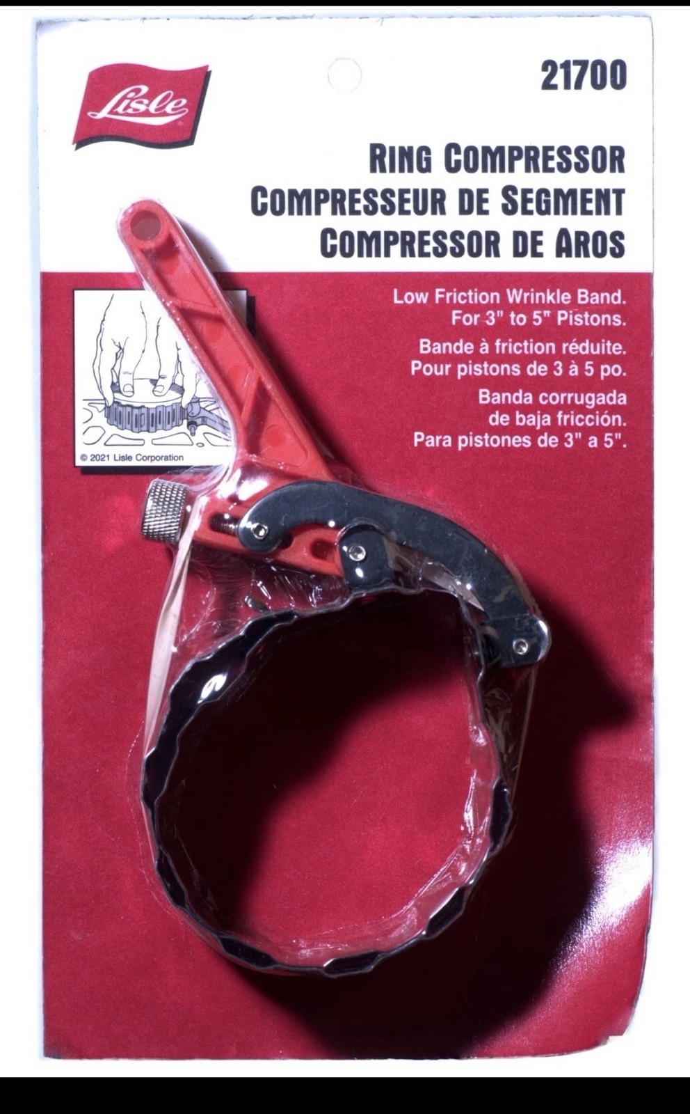 New Lisle 21700 – Wrinkle Band Piston Ring Compressor Tool – 3″ to 5 inch Range