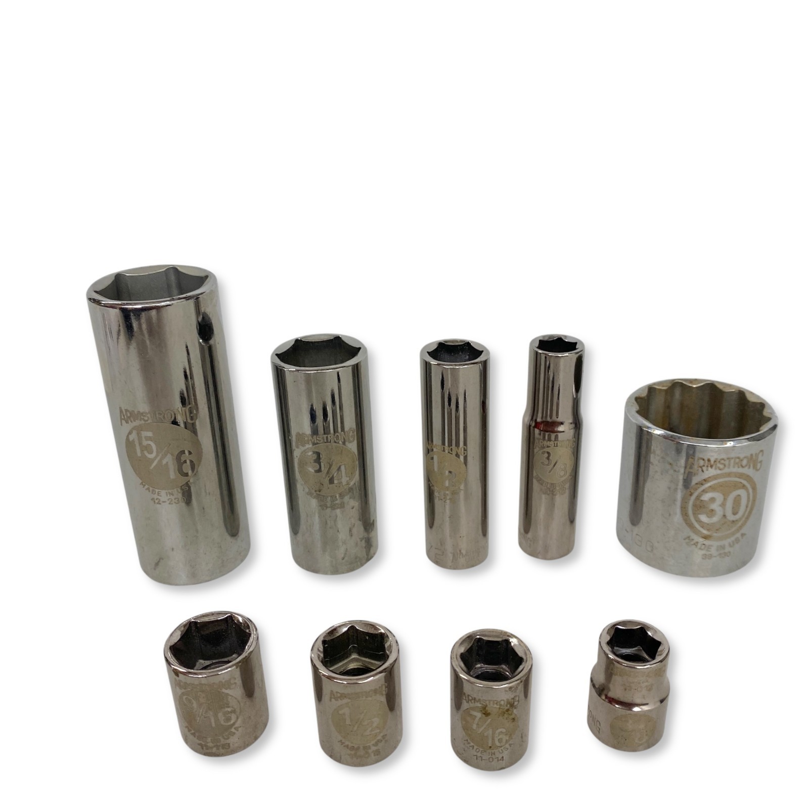 Armstrong USA Socket Set, 6-Point & 12-Point Mixed, 9 Pieces, Deep & Standard