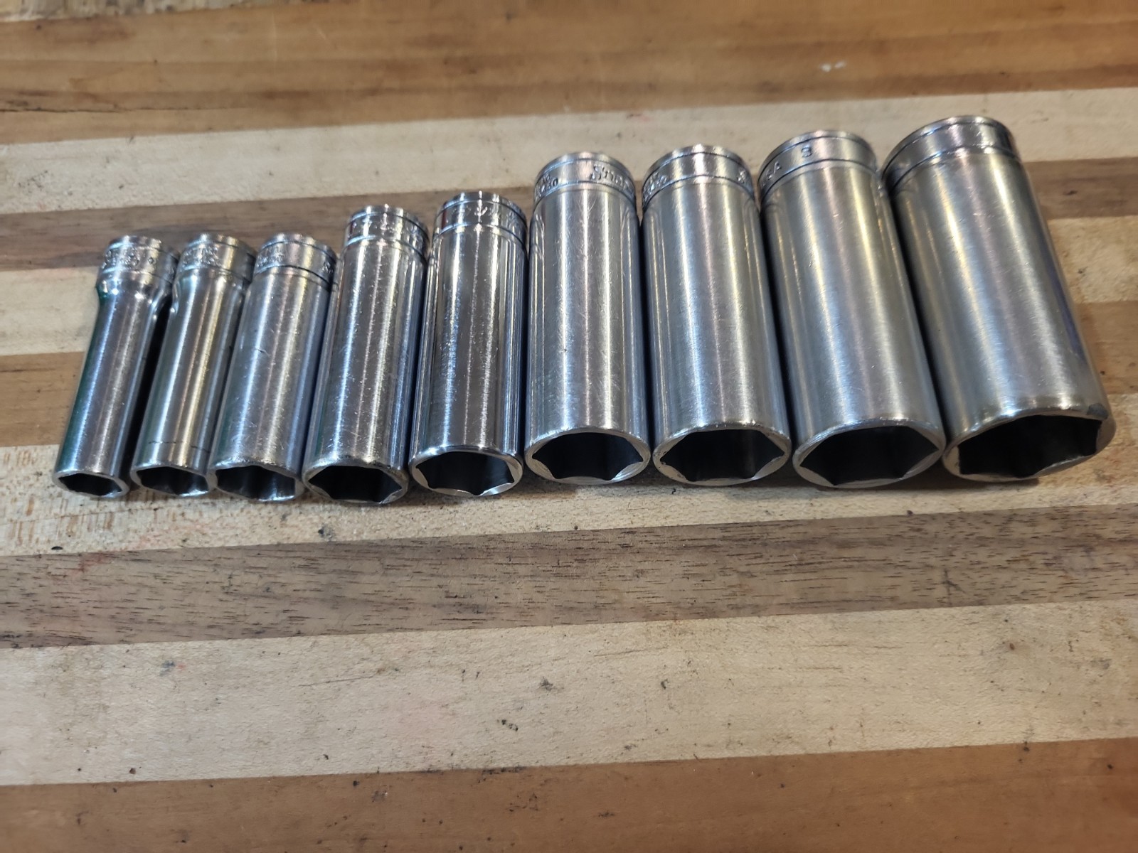 Snap-On 9 Pc. 3/8″ Dr. 6 Pt. SAE Deep Socket Set 209SFS 3/8″-7/8″ GUC 🔥 🇺🇸