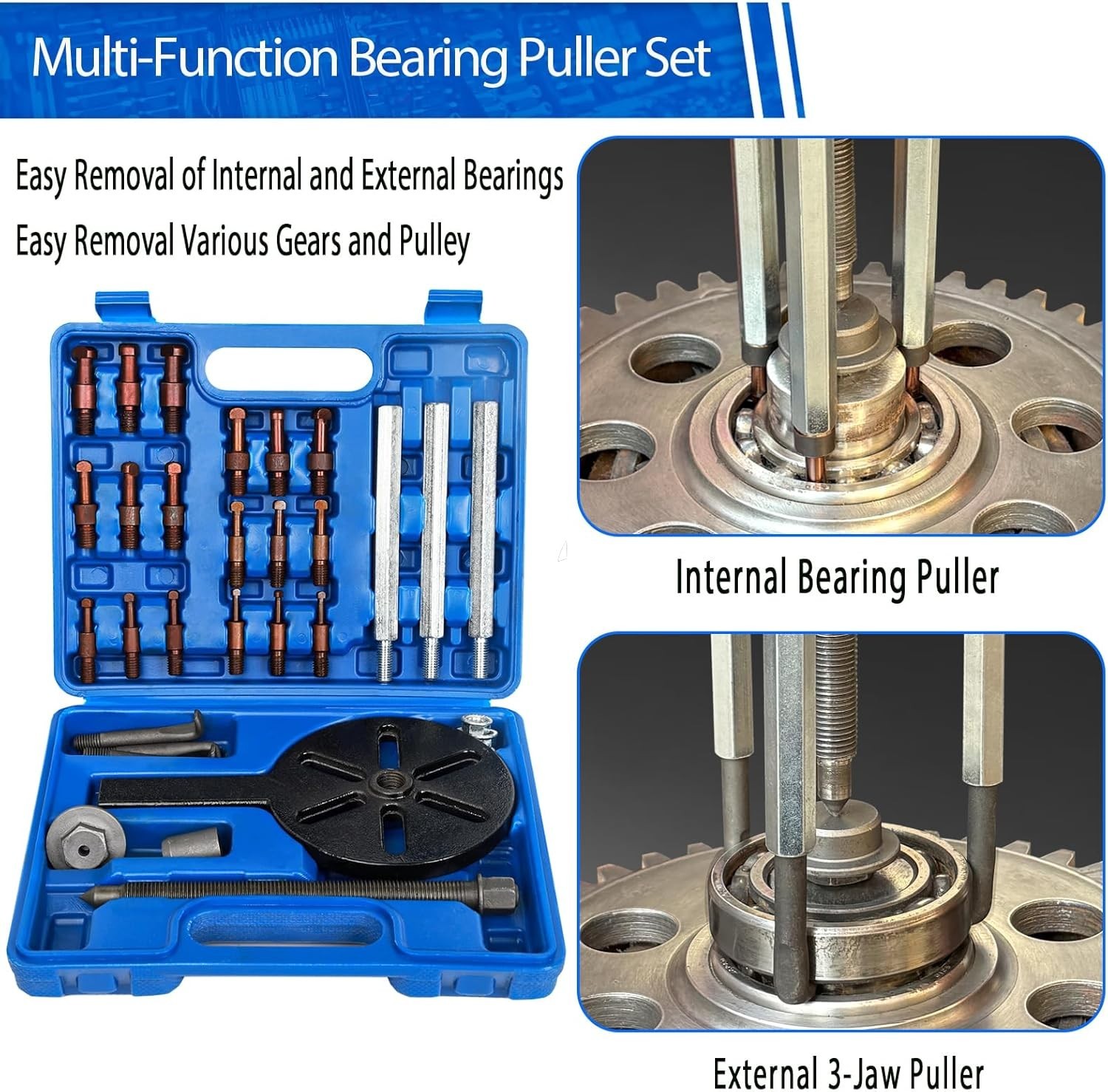 21PCS Extractores Rodamientos Set con Extractor Tres Mordazas Orificio Interior