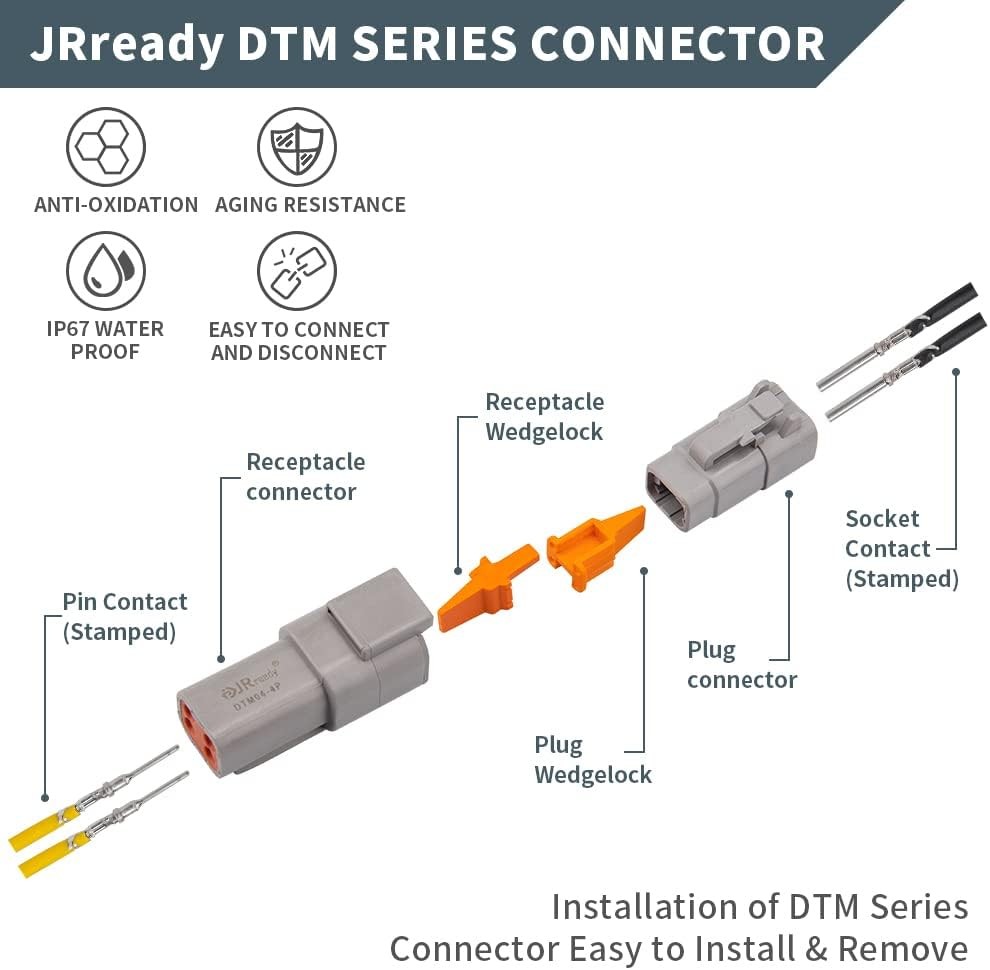 JRready ST6329-12 Deutsch DTM Gray 12 Pin Connector(4 12 PIN (4 Sets), Grey