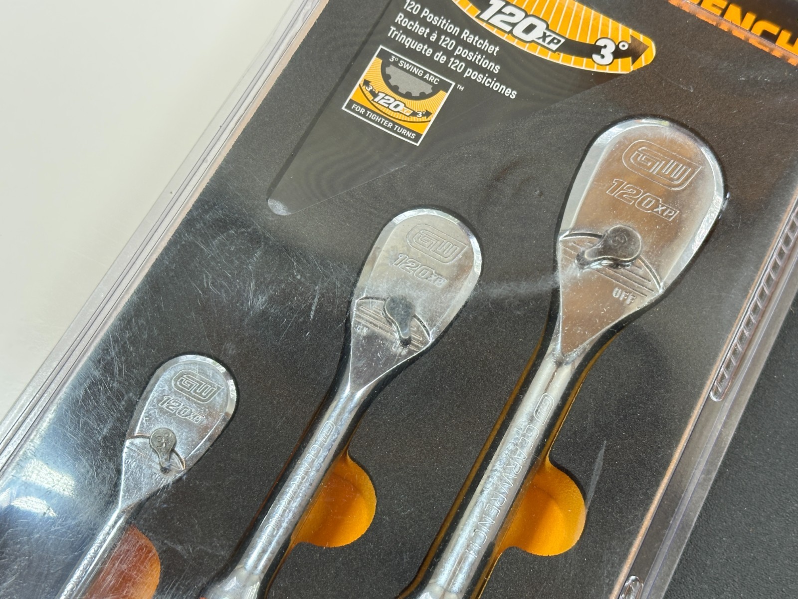NEW GearWrench 81206P 1/4, 3/8 & 1/2″ Drive 120XP Teardrop Ratchet Set, ORANGE