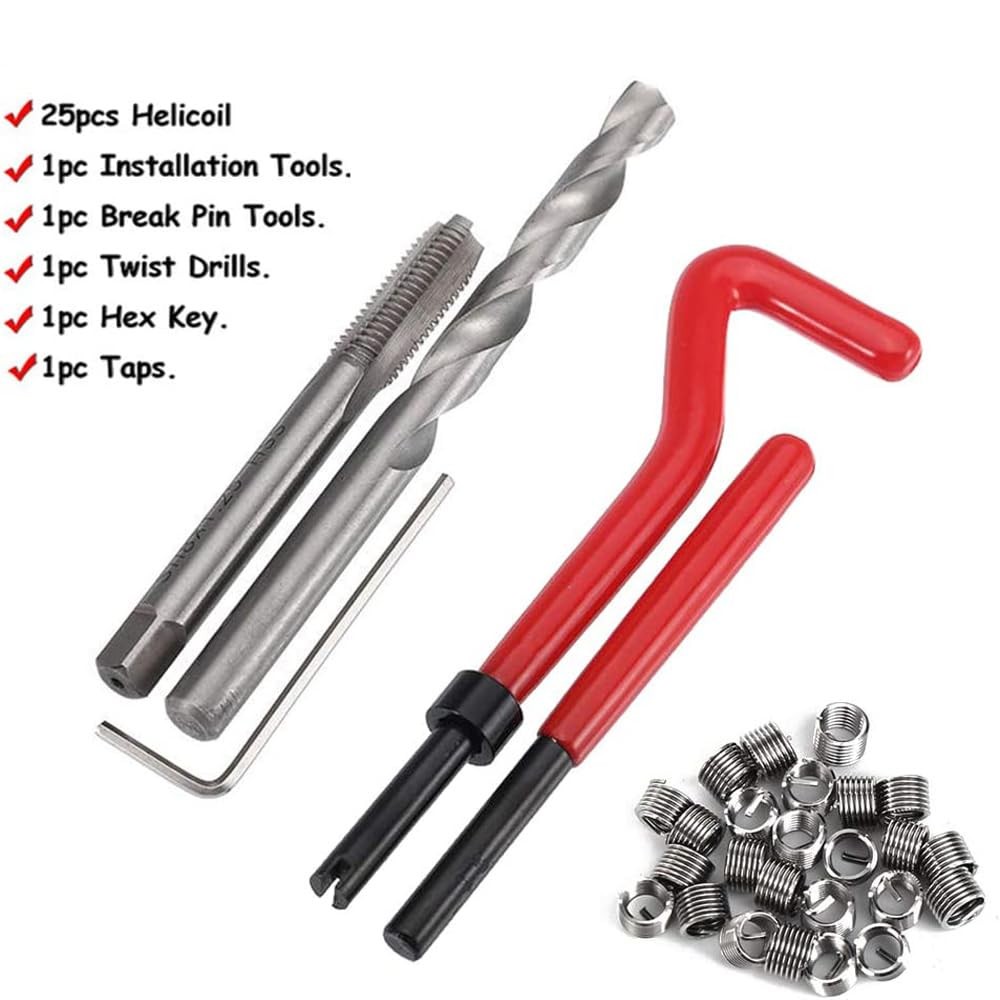 30 PCS M5x0.8mm Thread Repair Kit Helicoil Insert Drill Tap Hand Tool Restore