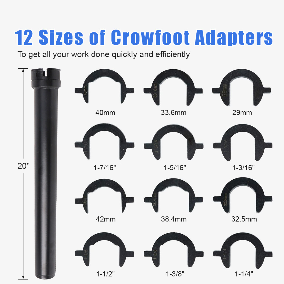 13pc Inner Tie Rod Removal Auto Tool Kit with 12 SAE & Metric Crowfoot Adapters