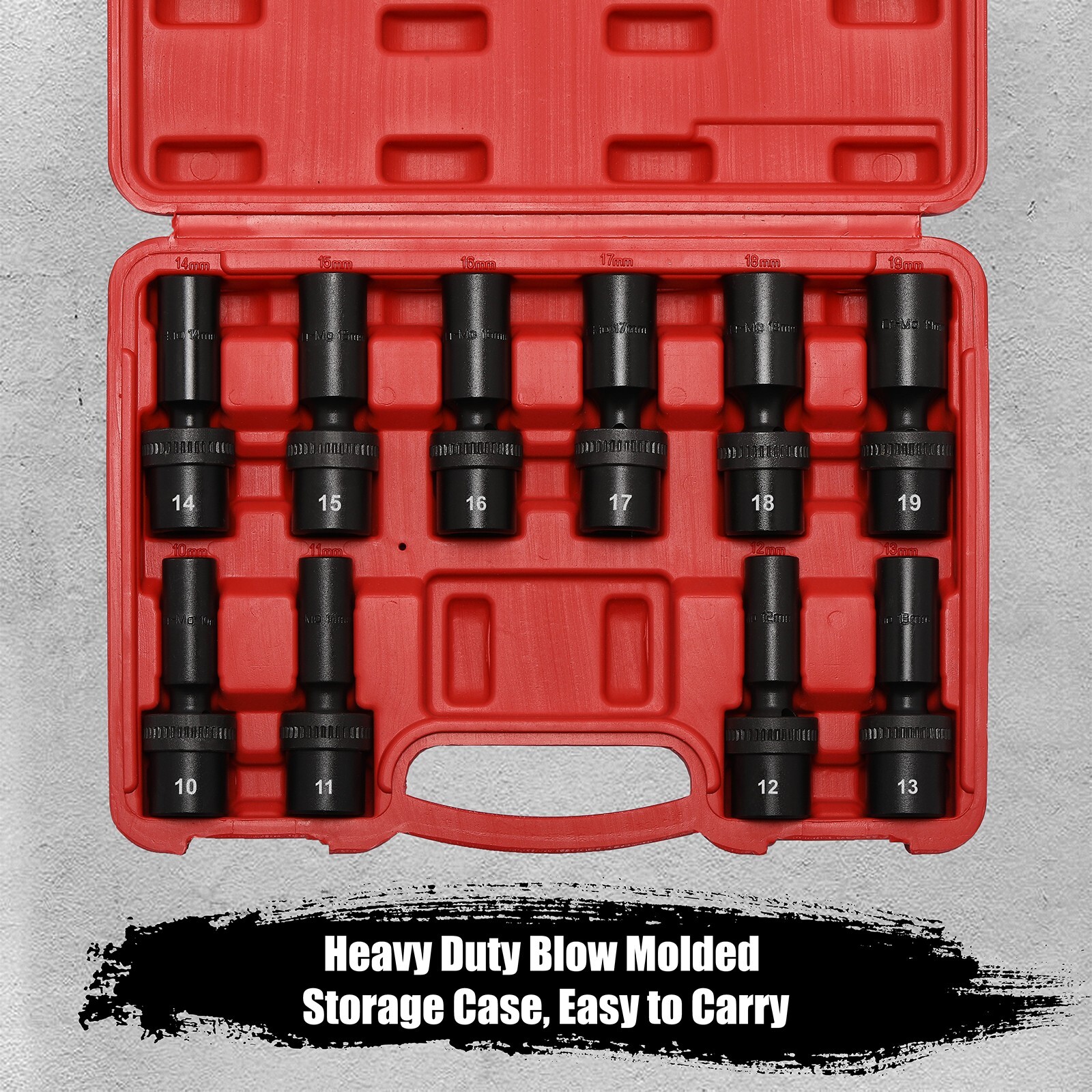 10 Piece 1/2″Drive 6 Point Universal Deep Impact Socket Set, Metric, 10mm – 19mm