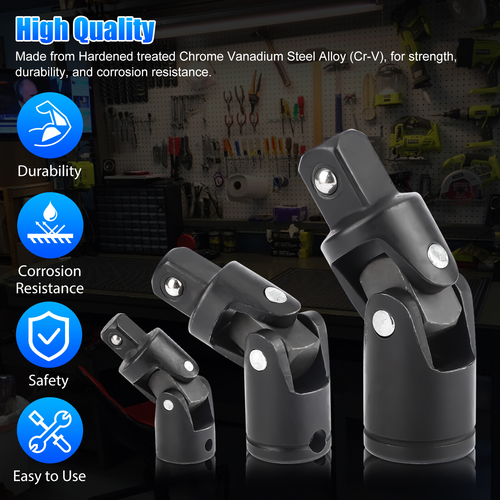 3Pcs 1/4″ 3/8″ 1/2″ Drive Swivel Impact Universal Joint Sockets Adapter Tool Set