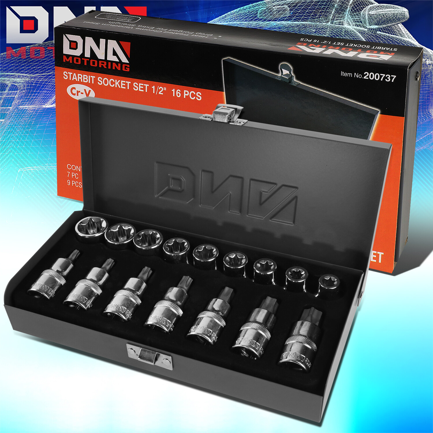 7Pc Internal & 9Pc External Torx Socket Hand Tool Kit 1/2″ Drive w/Carrying Case