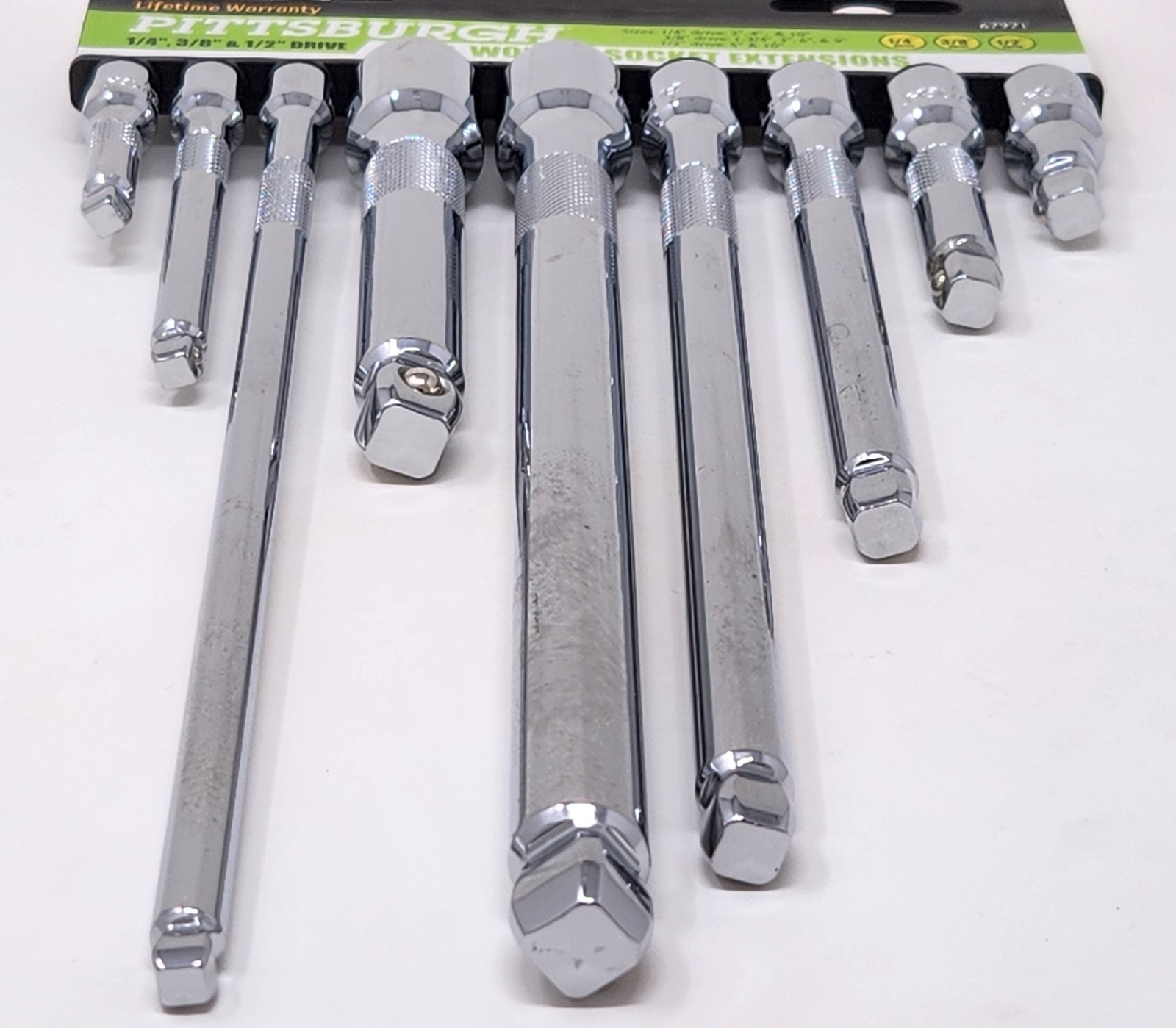Pittsburgh 9 Piece Wobble Socket Extension Set 1/4in 3/8in 1/2 Drive 67971 61278