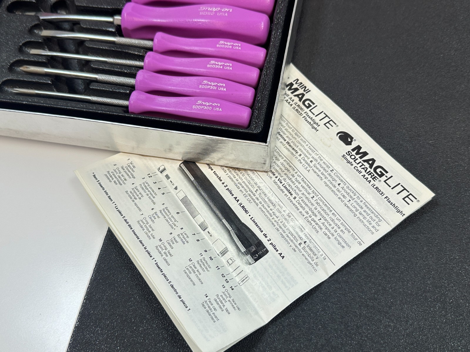 Snap-on Tool USA SDSMOMX RARE 7pc LIGHT PINK Hard Handle Screwdriver Set Maglite