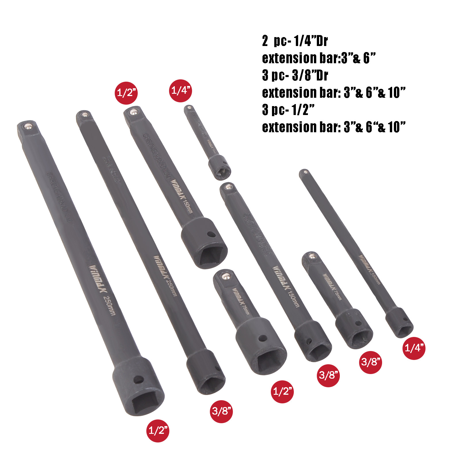 18pc impact accessory set 1/4″ 3/8″ 1/2″ Dr Premium CR-V Steel /W Black Phospha