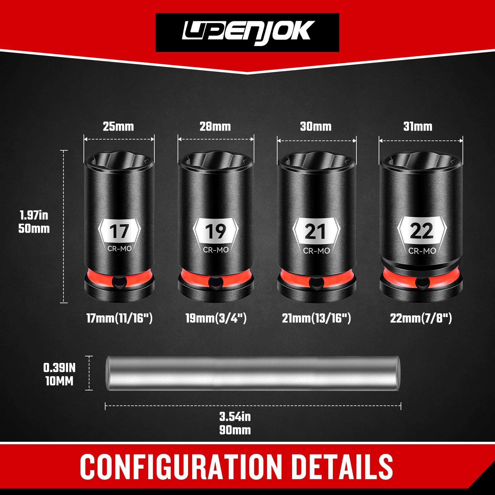 Extractor Tuercas Llantas 17 19 21 22mm Easy Out Saca Pernos 1/2″ Cr-M 4 PCS