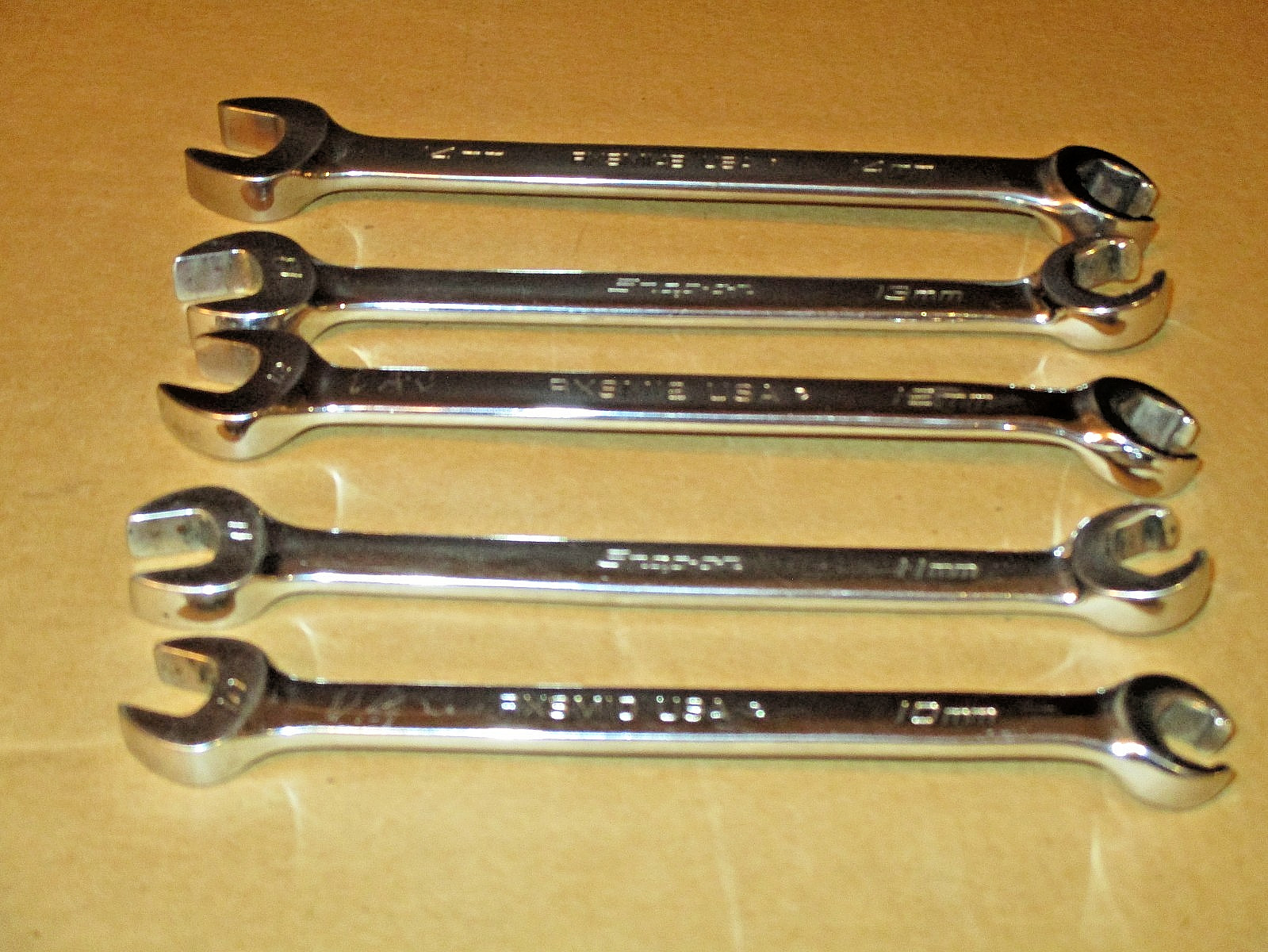SNAP ON FLARE NUT & OPEN END WRENCH KIT, SIZES 10, 11, 12, 13, 14mm USA