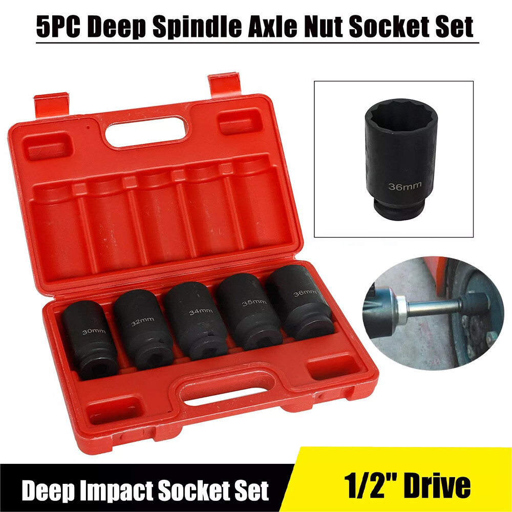 5Pcs 1/2″ Drive Deep Impact Axle Hub Socket Set 6 Point 33mm 34mm 35mm 36mm 38mm