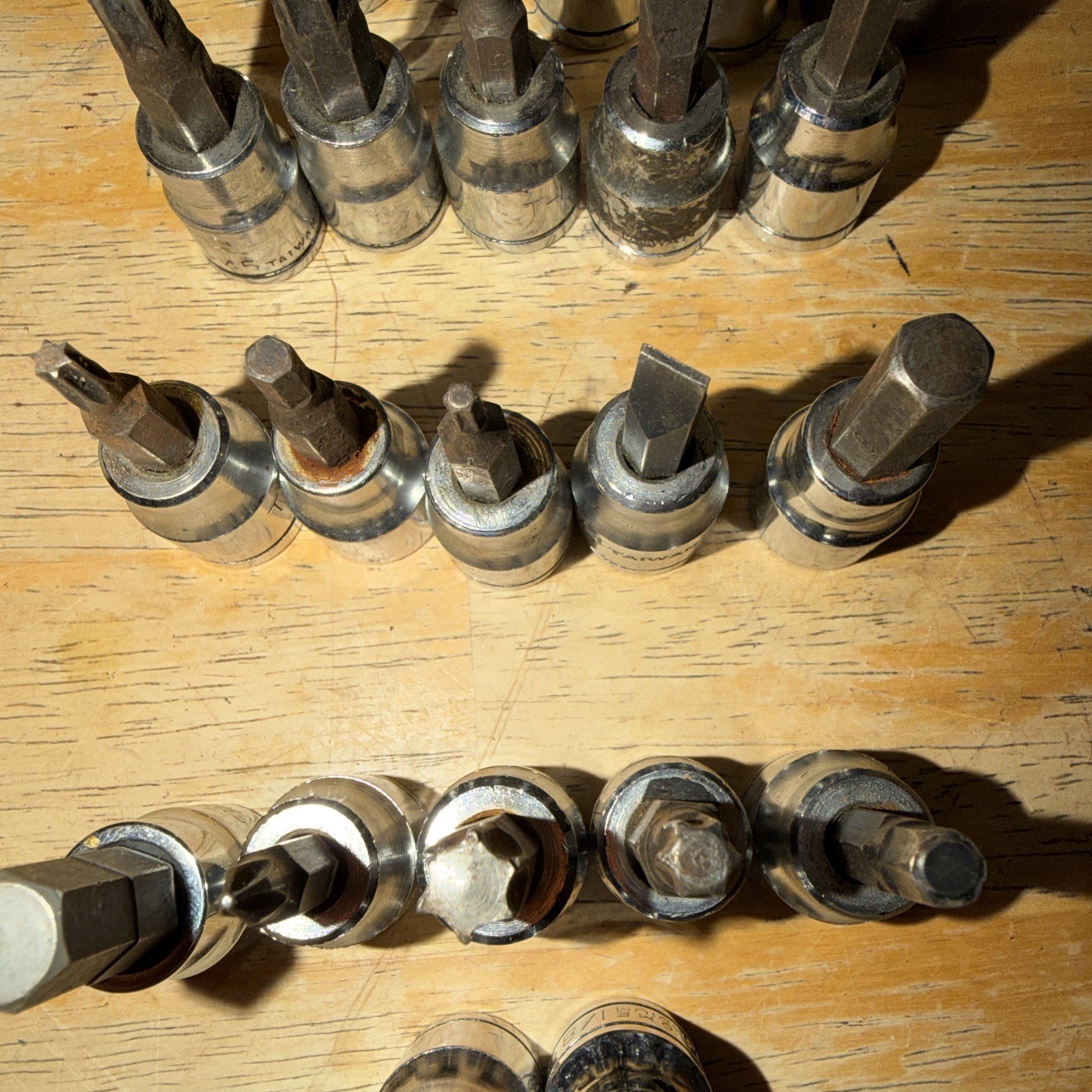 Lot Of 25+ Socket Bits: 1/4” & 3/8 Drive. Torx, Hex, Flat Head, Phillips, Square