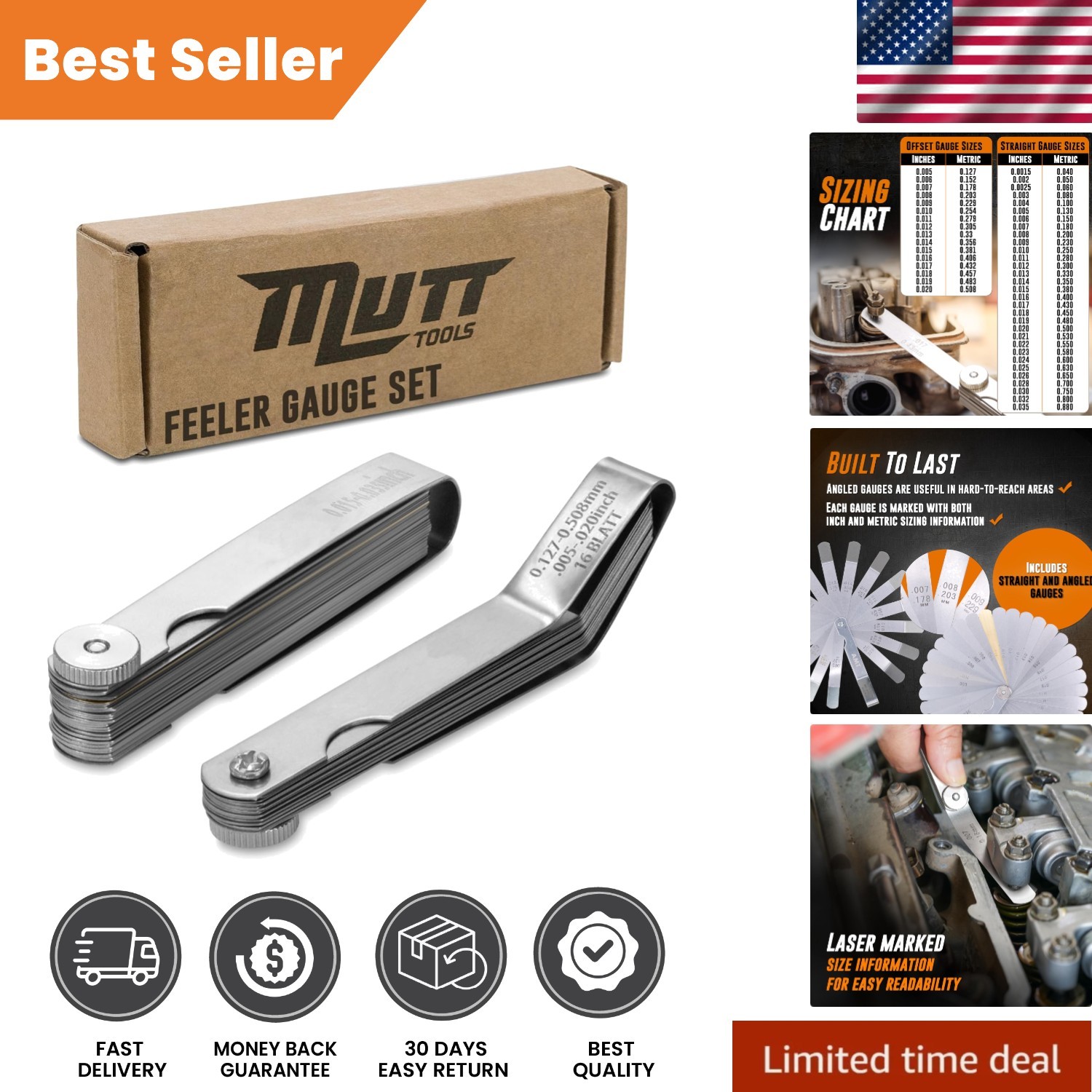 Mutt Tools 2pc Feeler Gauge Set – Precision Inch & Metric Measurement