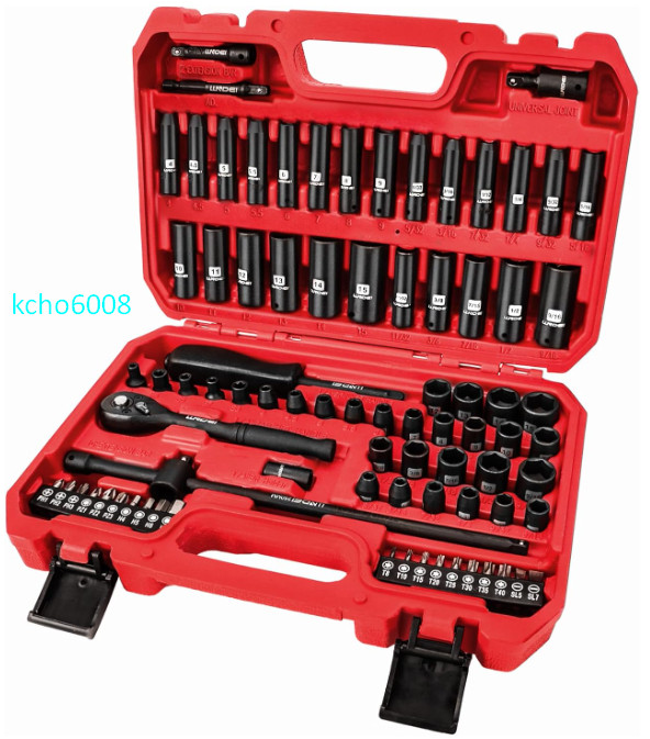 1/4in Drive Impact Socket Set, 83pcs SAE/Metric, 72T Ratchet, CR-V Tools