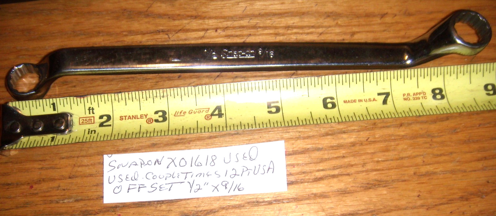 SNAP-ON OFFSET #XO-1618 1/2 X 9/16» 12 POINT DBL BOX END WRENCH USA FREE SHIP
