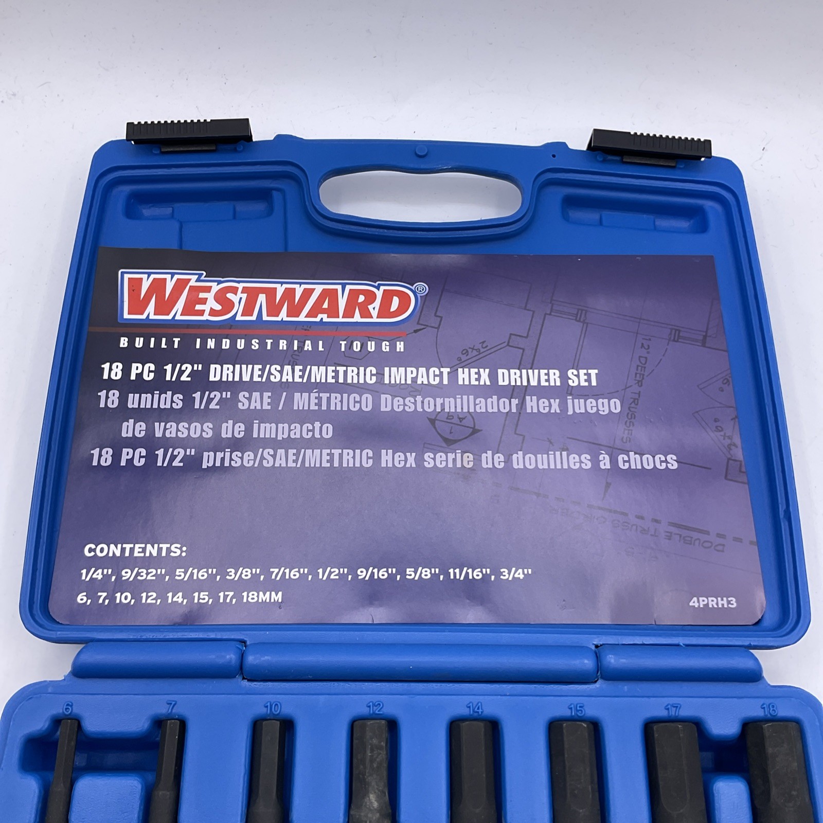 Westward 4PRH3 18 Piece 1/2″ Drive SAE Metric Impact Hex Driver Set