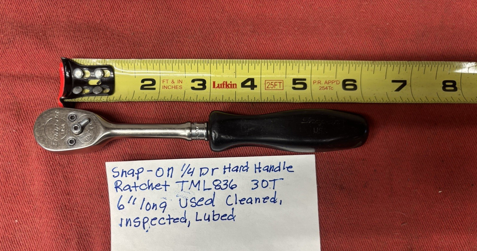 Snap on 1/4dr. black hard handle ratchet TML836 30t no owner marks
