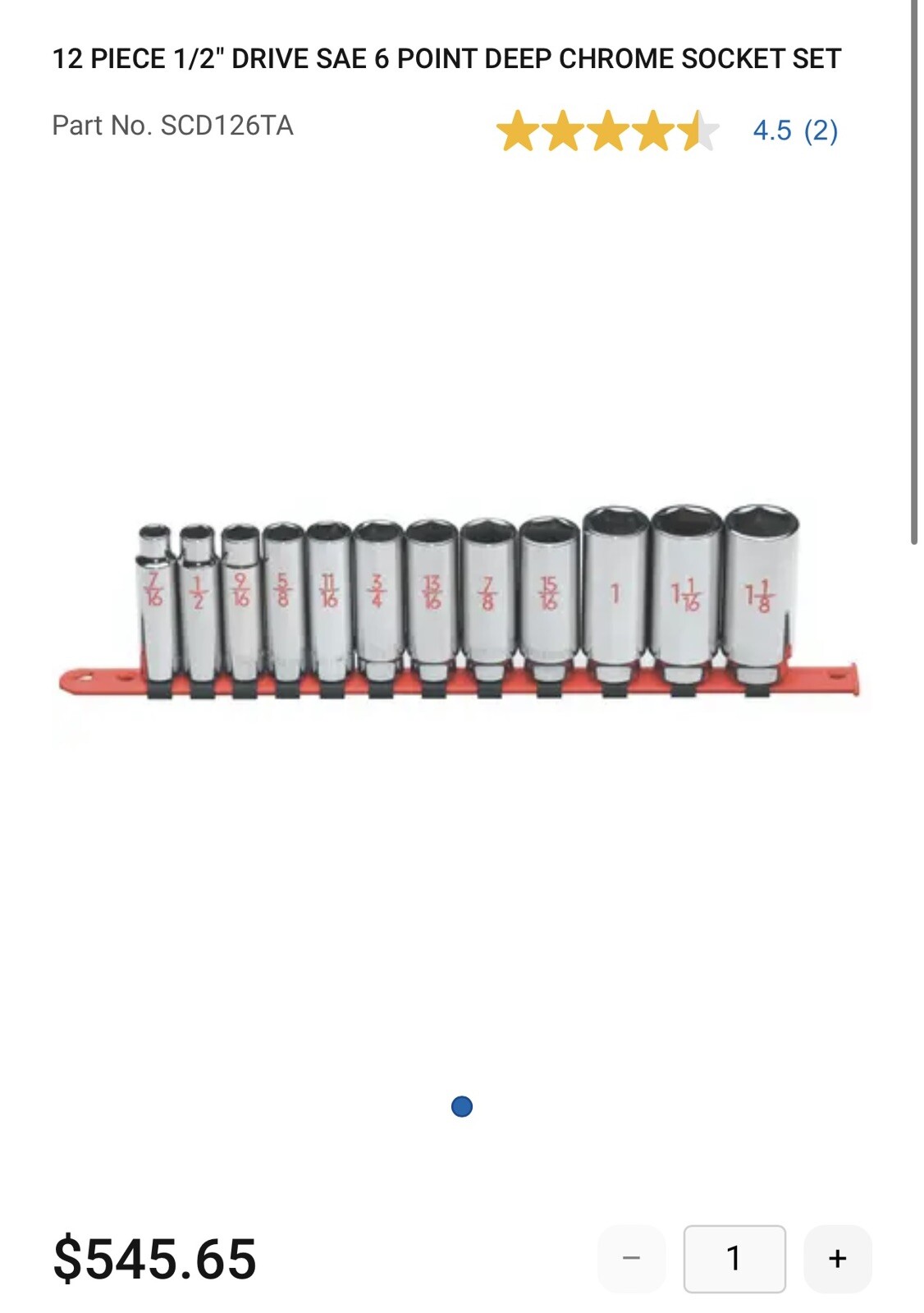 12 PIECE 1/2″ DRIVE SAE 6 POINT DEEP CHROME SOCKET SET – SCD126TA