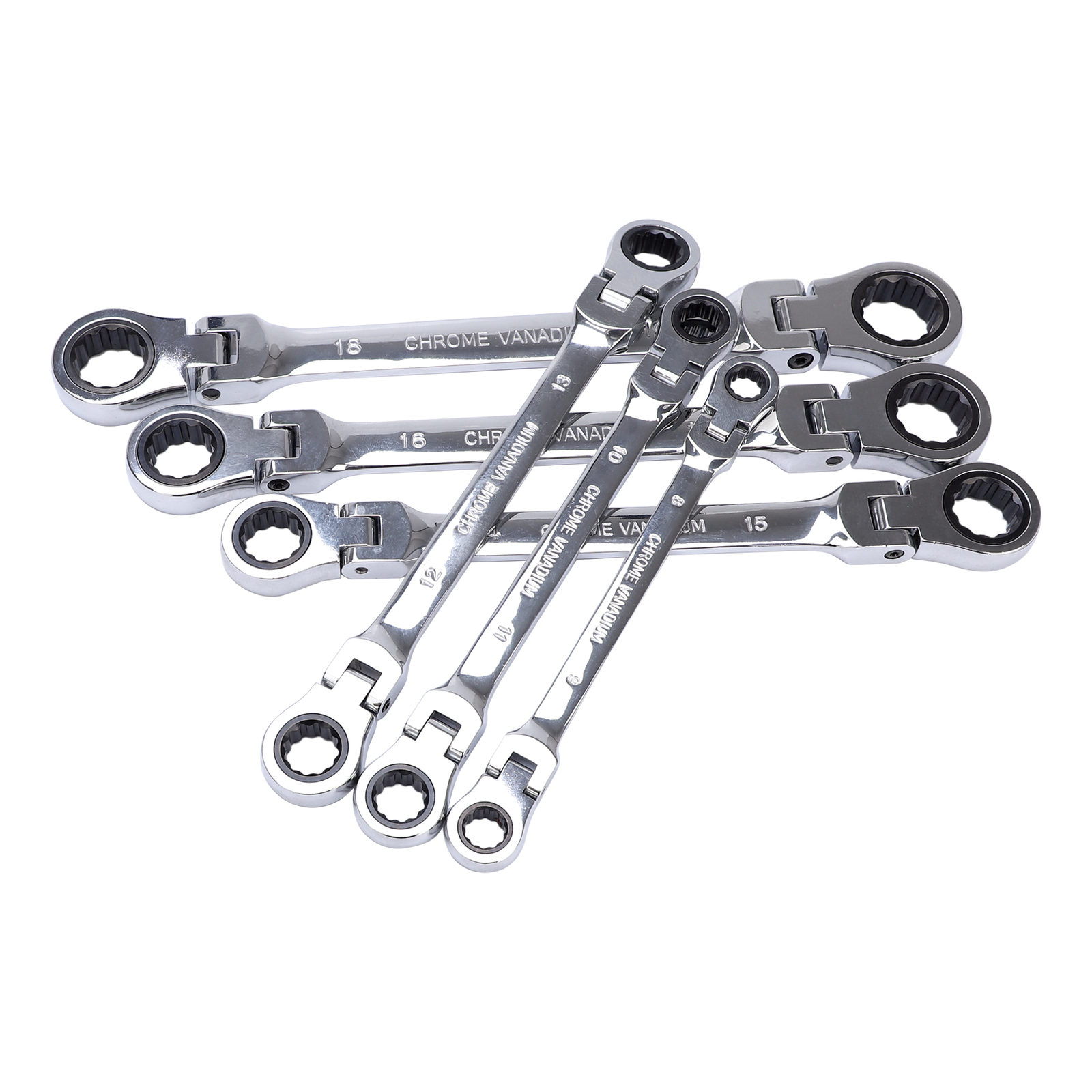 6X Double Box End Ratcheting Wrench Flex-Head Extra Long Spanner Set Metric NEW
