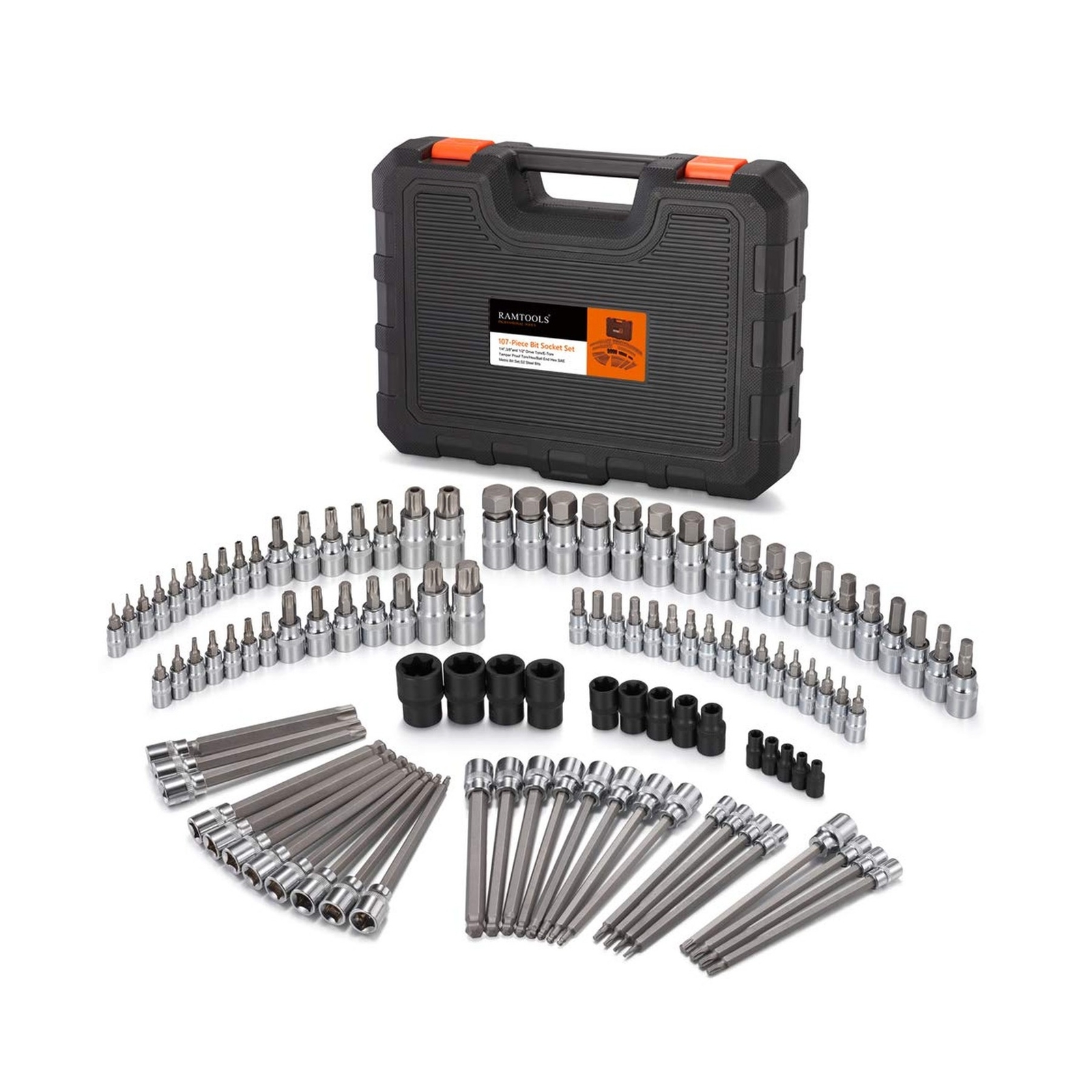107-Piece Allen and Torx Bit Socket Set, 1/4″, 3/8″ and 1/2″ Drive Hex/Ball E…