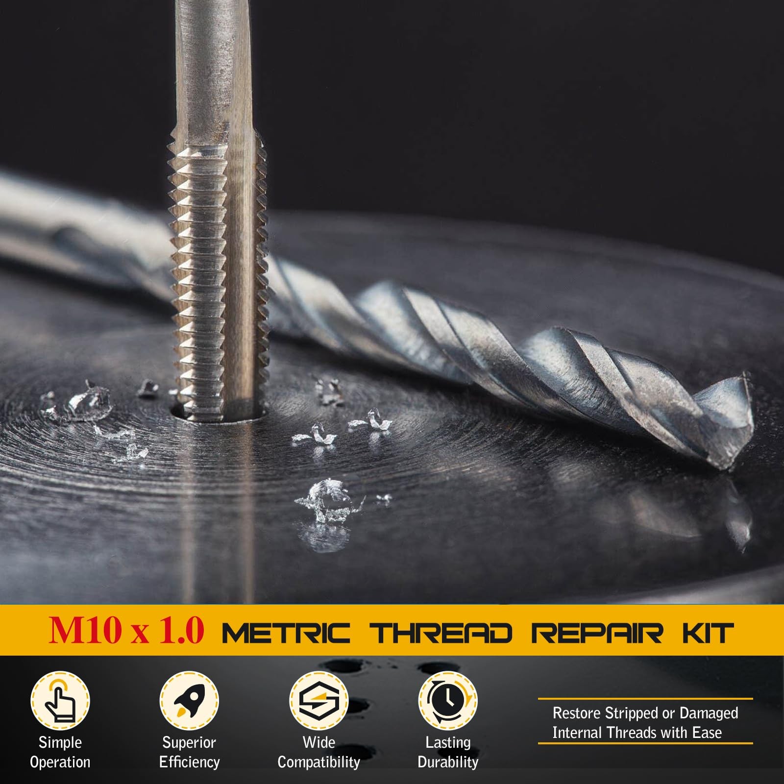 Thread Repair Kit, HSS Drill Helicoil Kit (Metric, M10 x 1.0