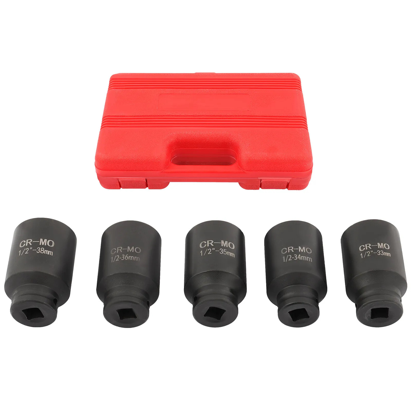 5Pcs 1/2″ Drive Deep Impact Axle Hub Socket Set 6 Point 33mm 34mm 35mm 36mm 38mm