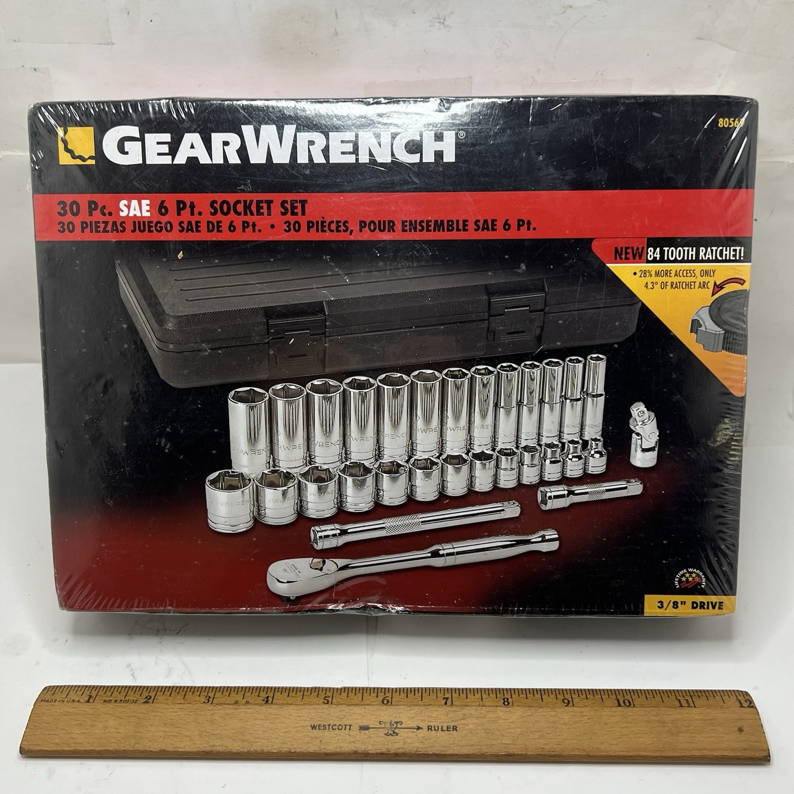 GearWrench 80569 30-Pc SAE 3/8″ Drive 6-Point Socket Mechanics Tool Set (Taiwan)
